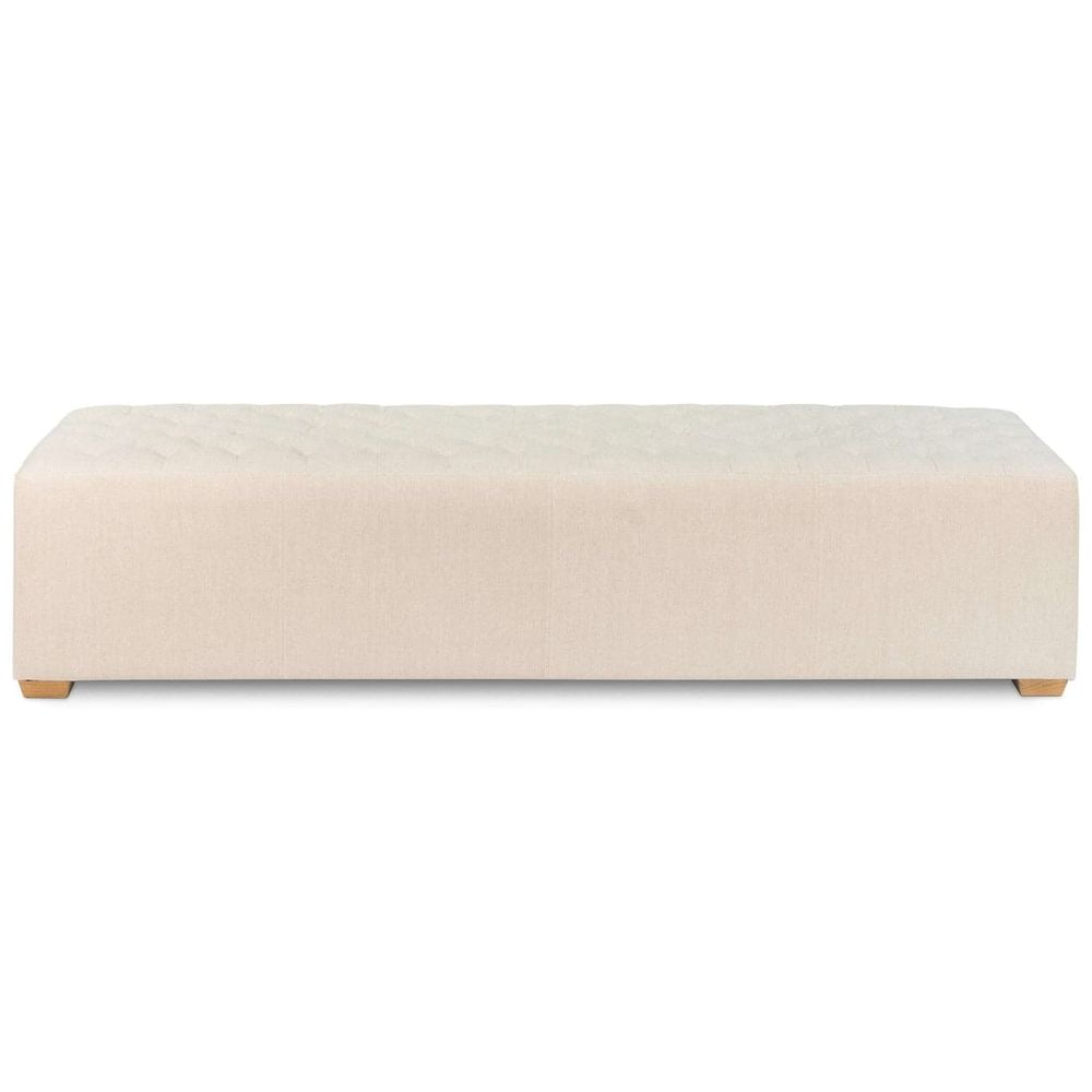 The 6 Foot Bench: American Oak Beige Linen This wonderful tufted linen bench would be right at home in a large foyer or placed next to the dining table. The truth is you can move it back and forth as you like.