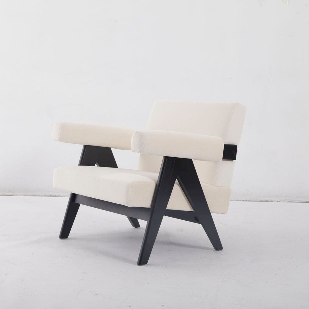 Upholstered Lounge Chair - Black / Beige (1 of 7)