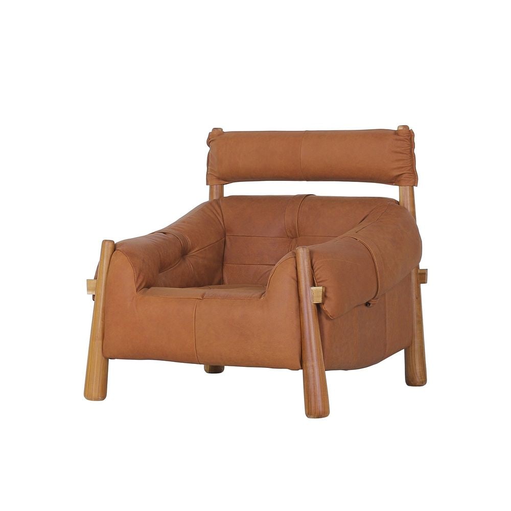 Percival Style Lounge Chair - Brown Leather (1 of 7)