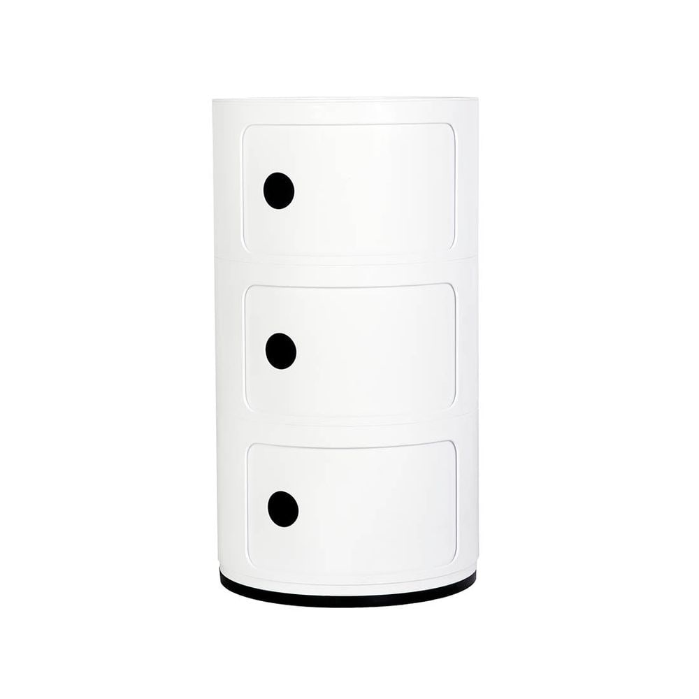 Compo Inspired Round Three-Tier Storage Table with Sliding Doors- Set of two: "Size: 23"" H x 12.6"" DiameterShelf Opening: 6"" H x 9"" WWater resistant design: great for bathroomsFeatures: 3 sliding storage compartmentsThis product is unaffiliated with any other brand in any