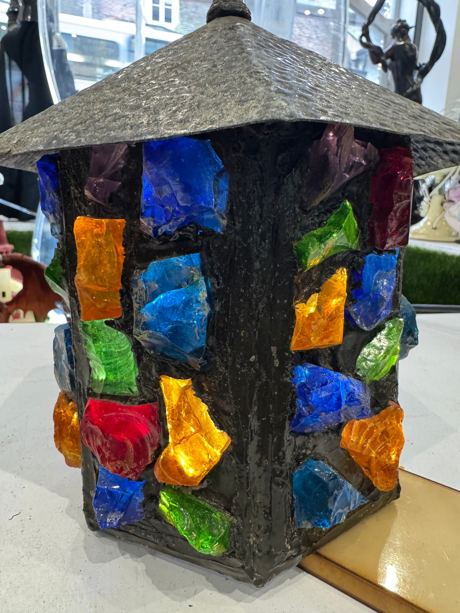 Peter Marsh rock glass lantern LIGHT: Designed primarily as a decorative light feature, this piece works beautifully as an interior statement lamp or sheltered garden/orangery lantern. Each example is unique due to the handmade nature of