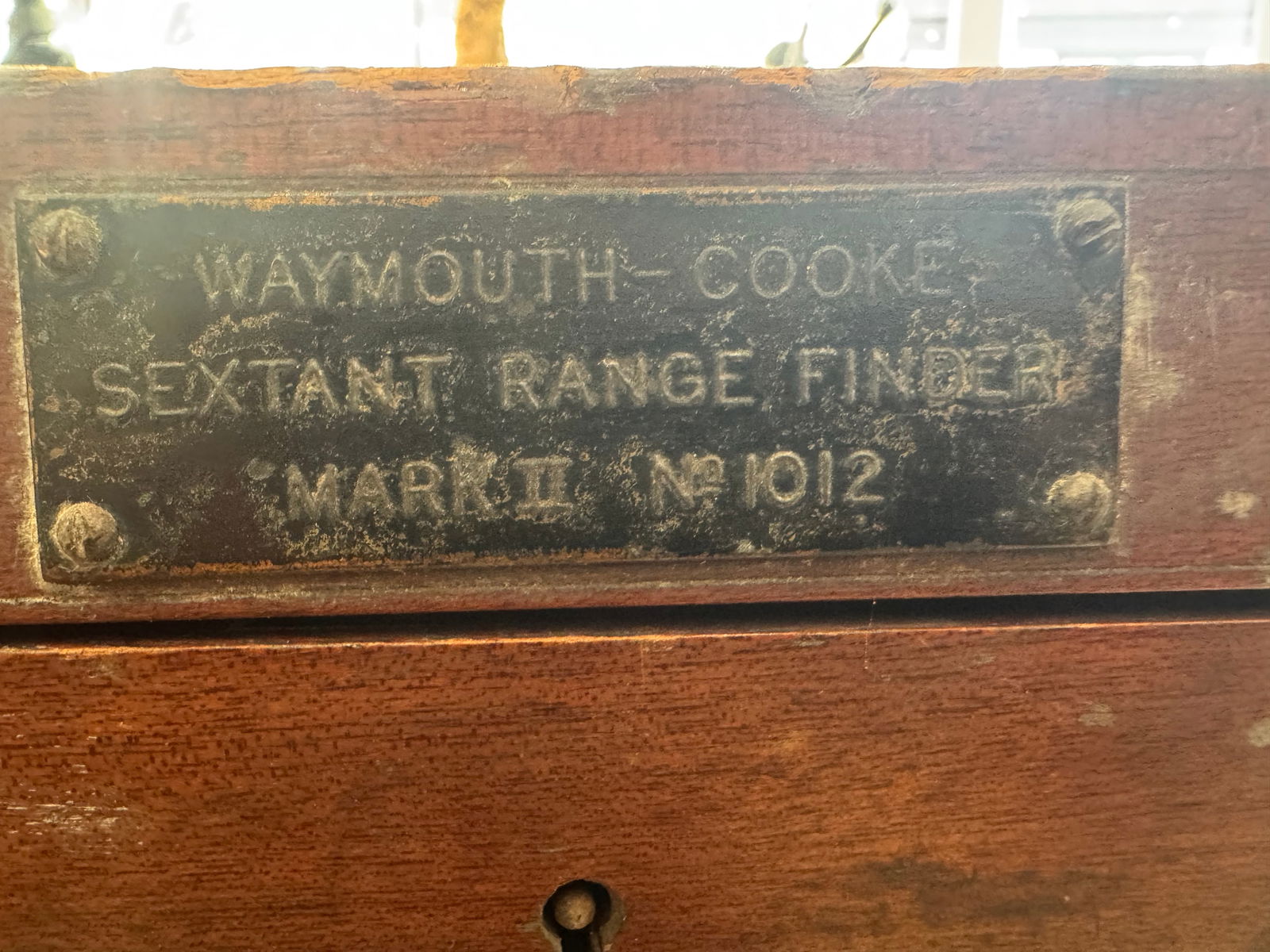 A WW1 naval range finder in its associated box. Marked to maker T. Cooke & Sons Ltd of London & - 6