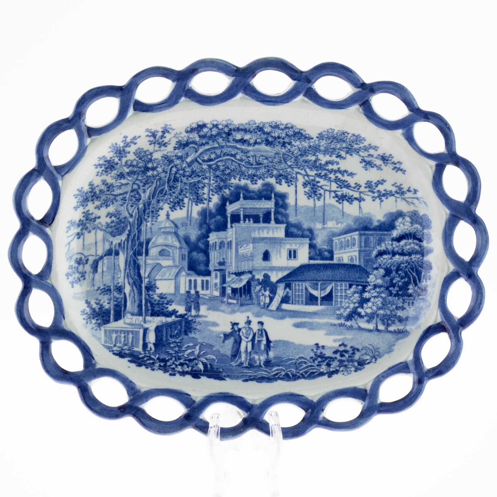 Antique Blue & White Transferware Reticulated Pearlware Pottery Plate 19Th Century (1 of 2)