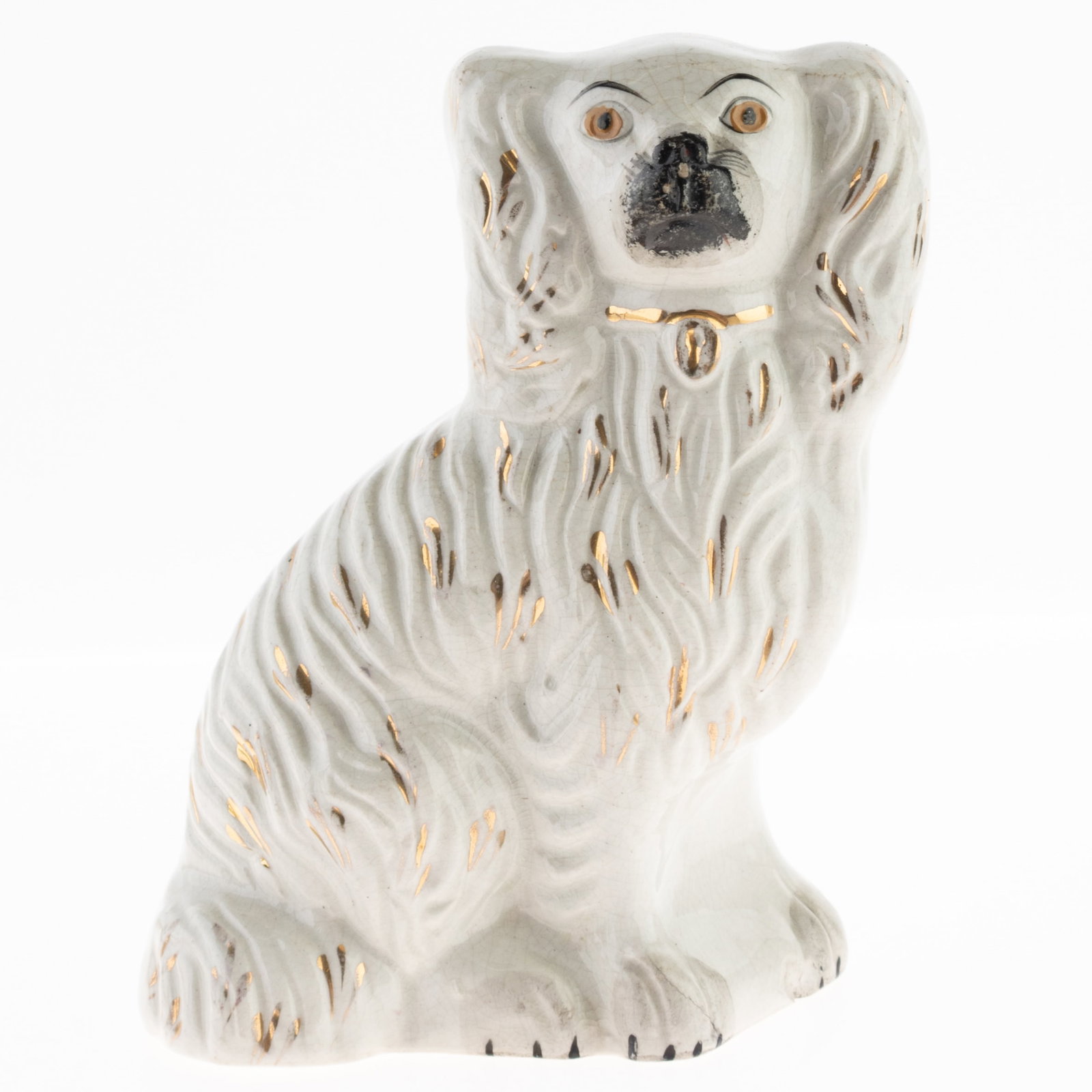 Antique Staffordshire Gilt Pearlware Ceramic Spaniel Dog Mantel Figure 19Th Century: Height: 15.5 cm, Width: 14.0 cm. It is the responsibility of the Buyer to carefully examine each lot and form their own judgment regarding its condition, description, provenance, and authenticity prio