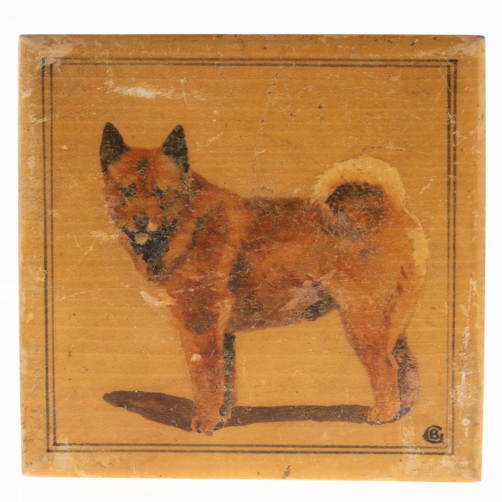 Antique Wooden Cigarette Box Box Depicting A Japanese Shiba Inu Dog: Height: 9.5 cm, Width: 10.0 cm. It is the responsibility of the Buyer to carefully examine each lot and form their own judgment regarding its condition, description, provenance, and authenticity prior