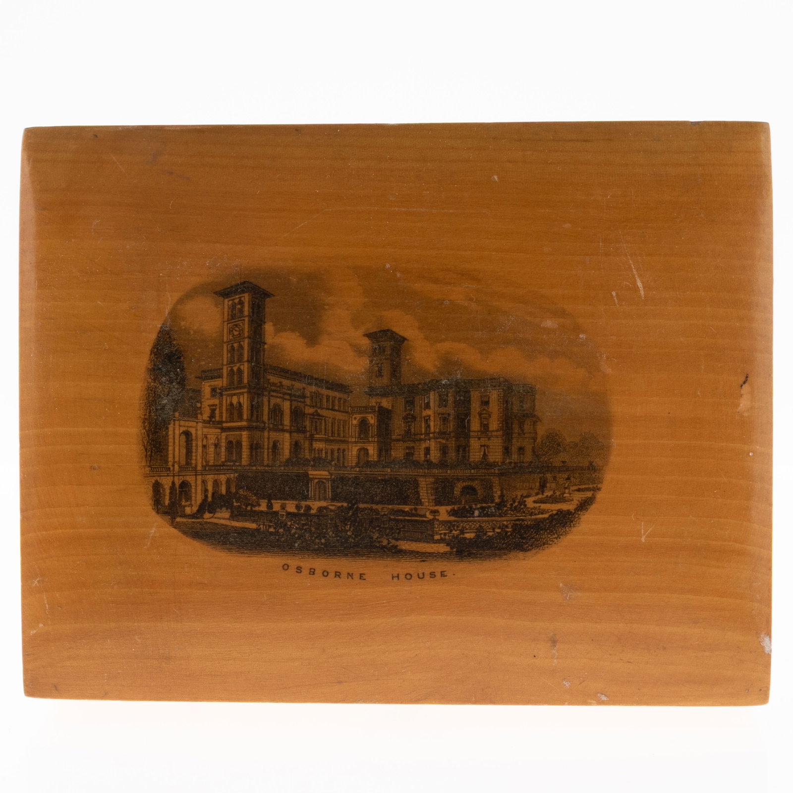 Antique Victorian Mauchline Ware Wooden Box Depicting Osborne House (1 of 3)