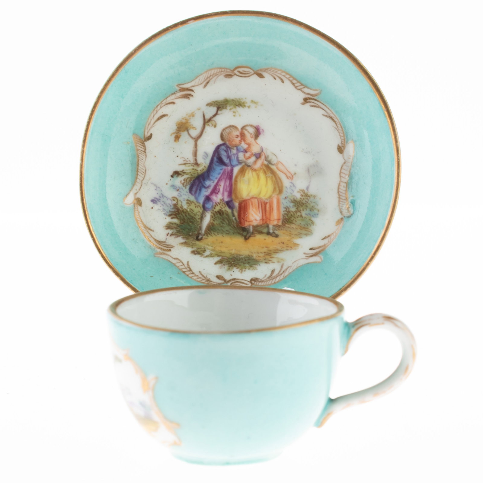 Antique Turquoise Ground Hand Painted Meissen Porcelain Ceramic Teacup And Saucer 19Th Century: Height: 3.0 cm, Width: 7.0 cm. It is the responsibility of the Buyer to carefully examine each lot and form their own judgment regarding its condition, description, provenance, and authenticity prior 
