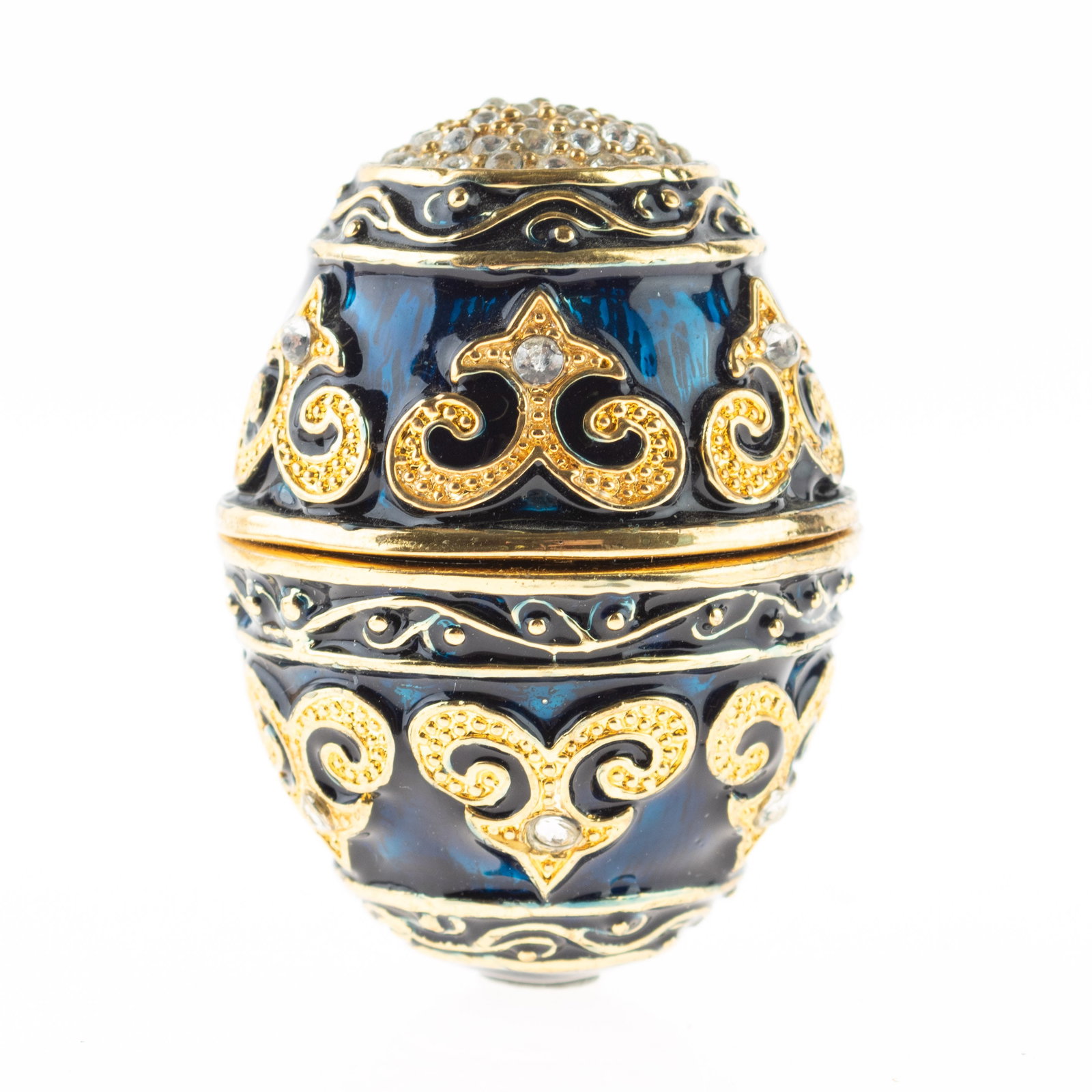 Faberge Style Blue Enamel & Gilt Egg Jewellery Box (1 of 3)