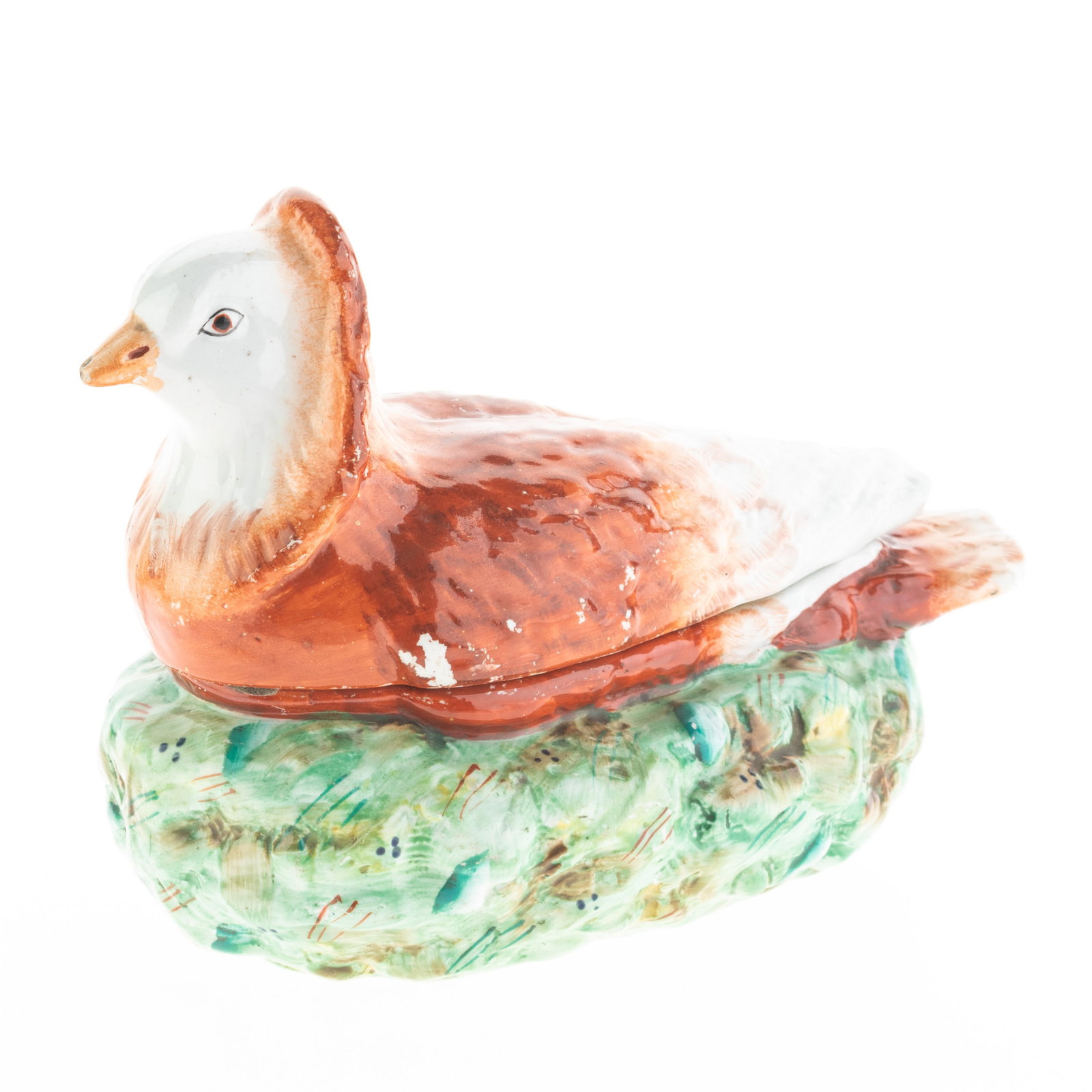 Antique Victorian Staffordshire Polychrome Pottery Ceramic Pigeon On Nest Basket Tureen 19Th Century: Height: 15.0 cm, Width: 20.0 cm. It is the responsibility of the Buyer to carefully examine each lot and form their own judgment regarding its condition, description, provenance, and authenticity prio