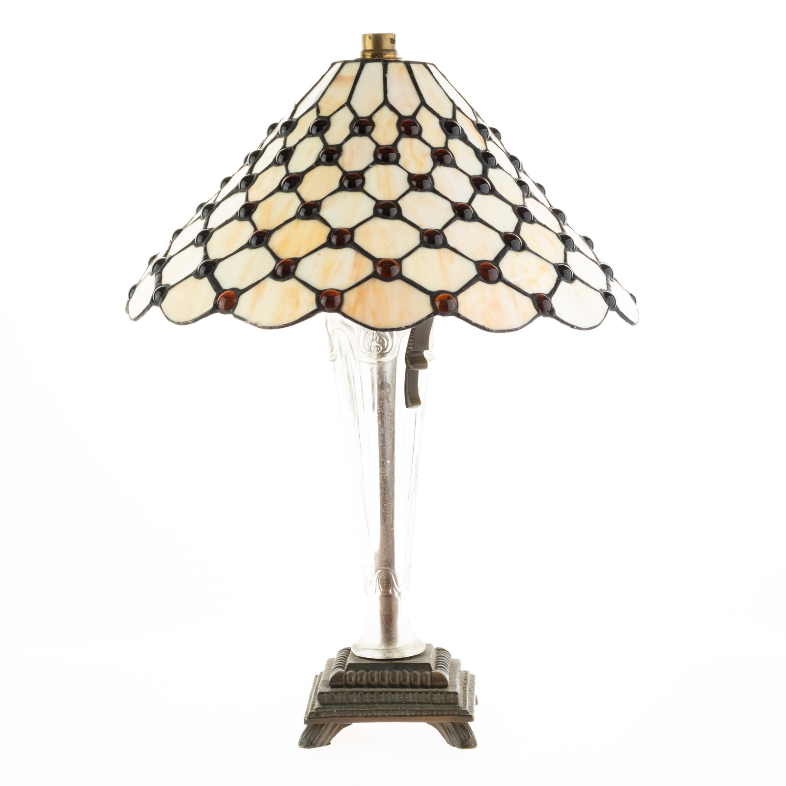 Large Tiffany Style Stained Glass & Gilded Bronze Table Desk Lamp (1 of 2)
