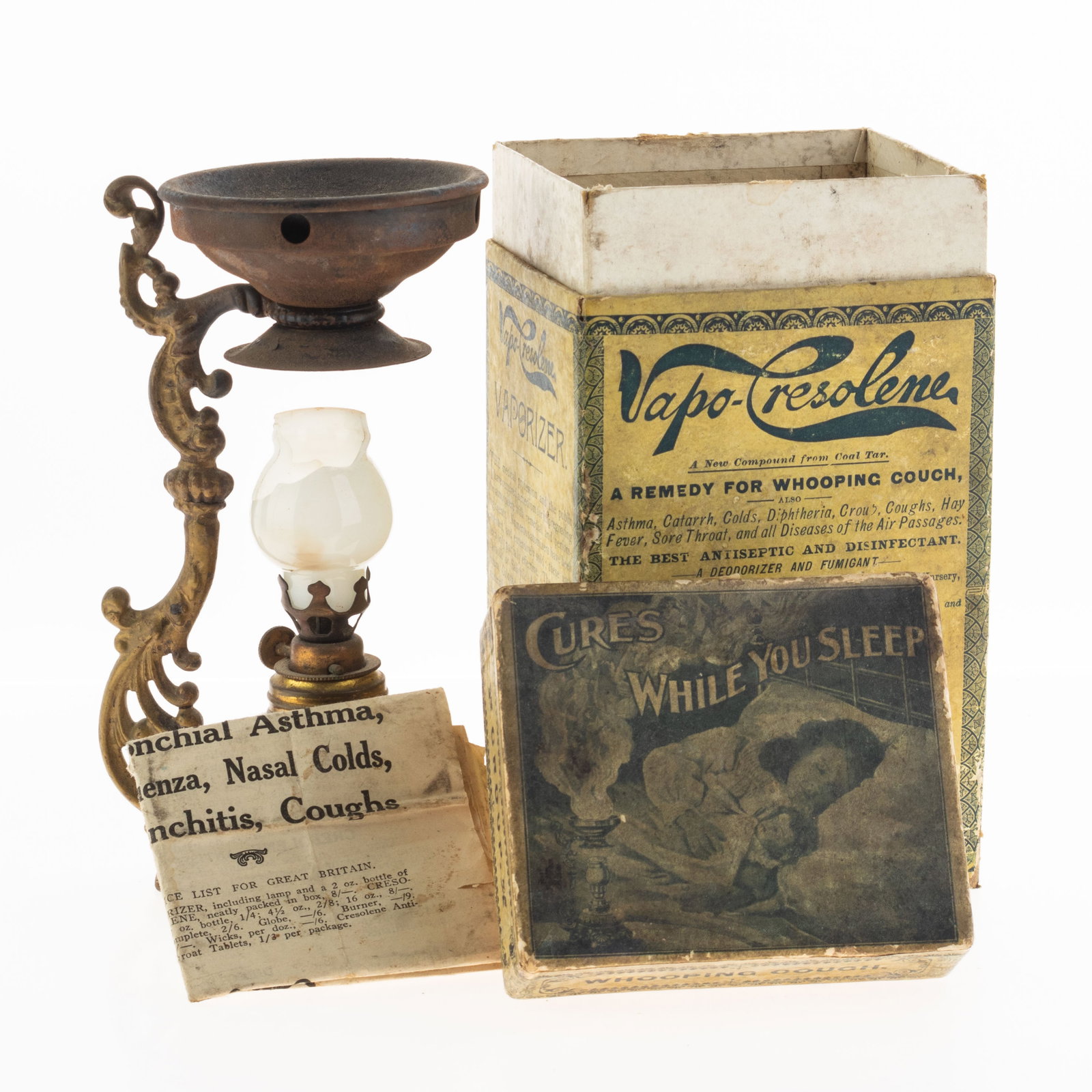 Antique Medical Vaporizer Vapo-Cresolene Box Kit Remedy For Respiratory Ailments 19Th Century: Height: 16.0 cm, Width: 10.0 cm. It is the responsibility of the Buyer to carefully examine each lot and form their own judgment regarding its condition, description, provenance, and authenticity prio