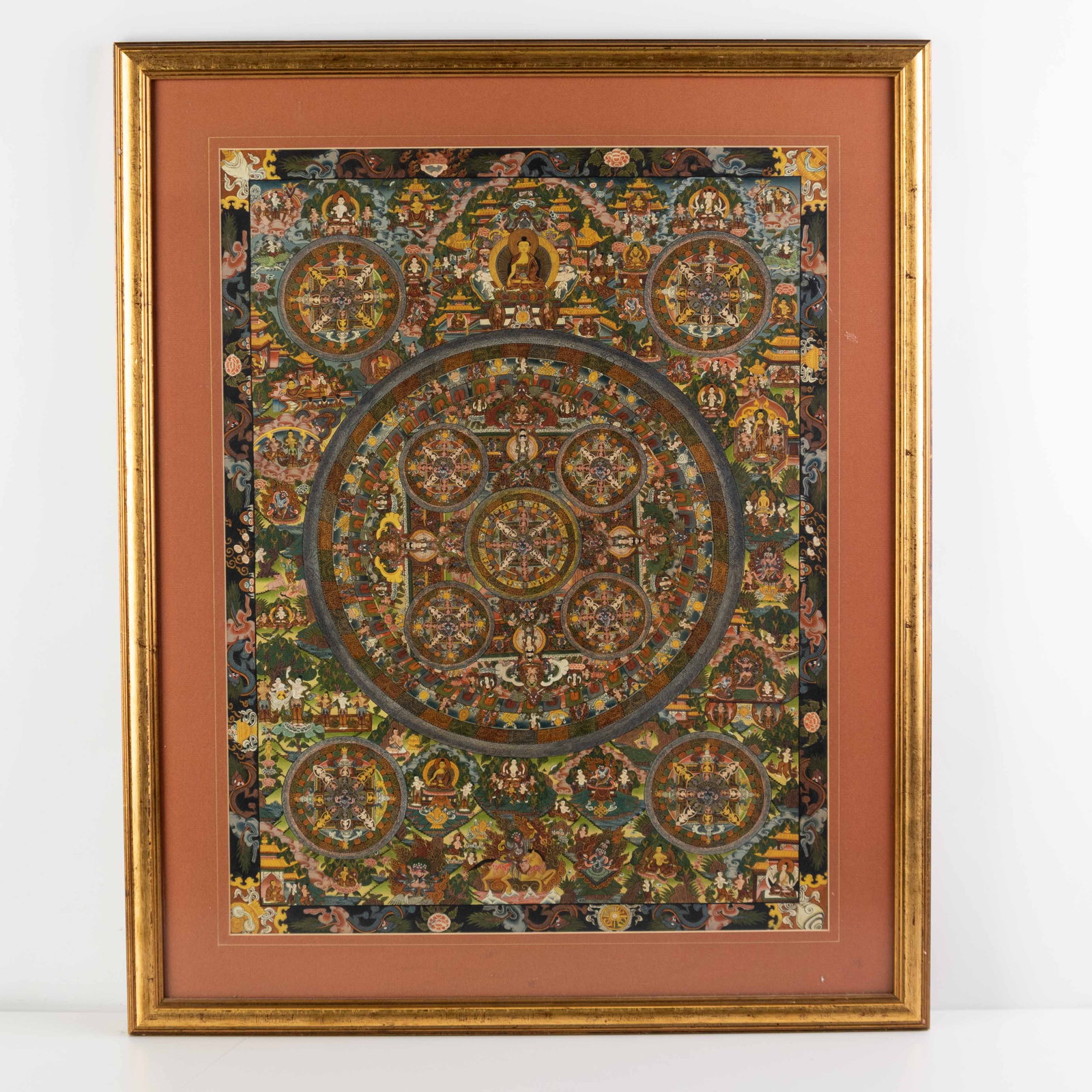 Antique Hand Painted Tibetan Buddhist Five Buddha Mandala Thangka Oil Painting (1 of 1)