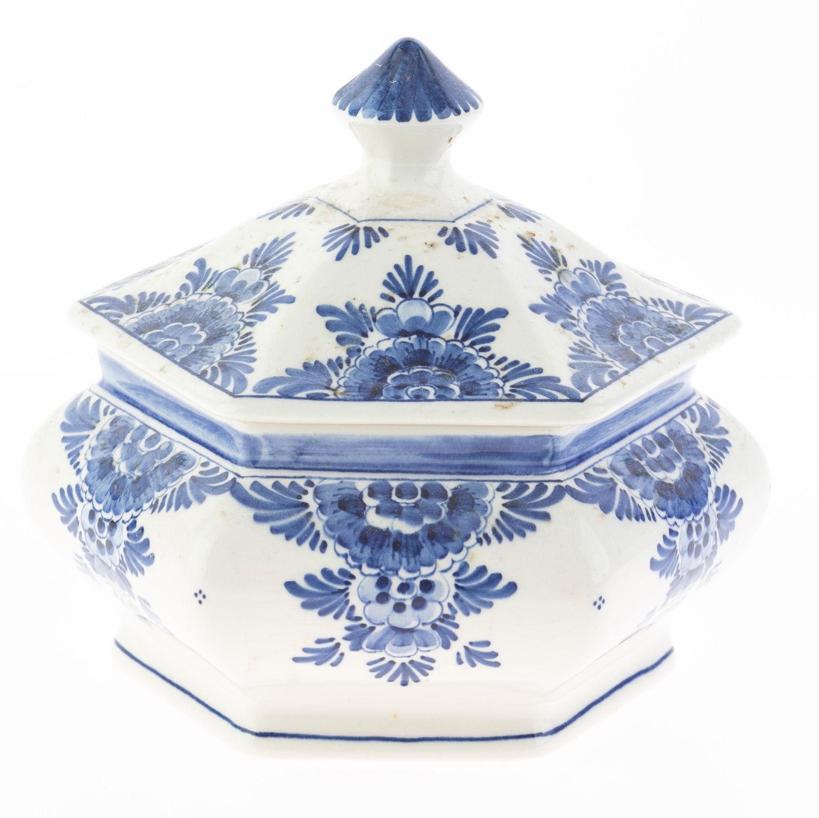 Antique Delft Hand Painted Dutch Blue & White Faience Earthenware Lidded Bowl Box (1 of 2)