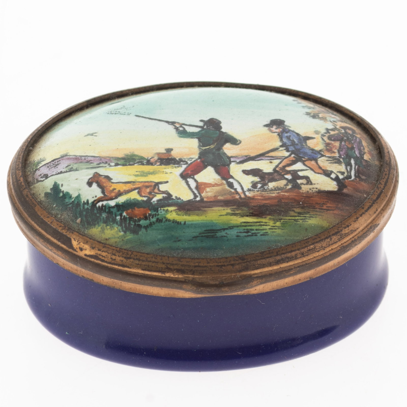 English Bilston Enamel Hunting Scene Pillbox (1 of 2)