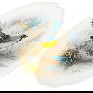 Signed Royal Albert Hand Painted Porcelain Plate Depicting Grey Wagtail Bird: Height: 20.5 cm, Width: 20.5 cm. It is the responsibility of the Buyer to carefully examine each lot and form their own judgment regarding its condition, description, provenance, and authenticity