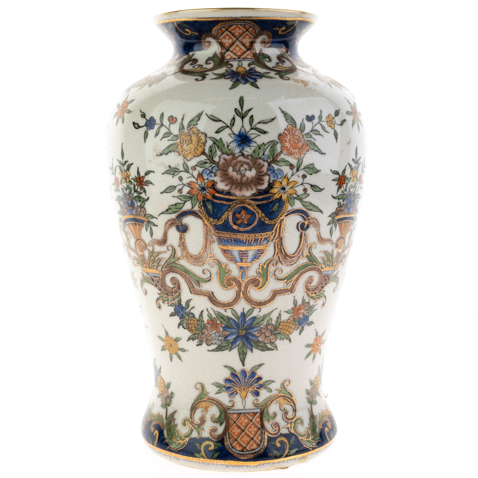 Chinese Crackle Glazed Ceramic Hand Painted Floral Baluster Vase (1 of 2)