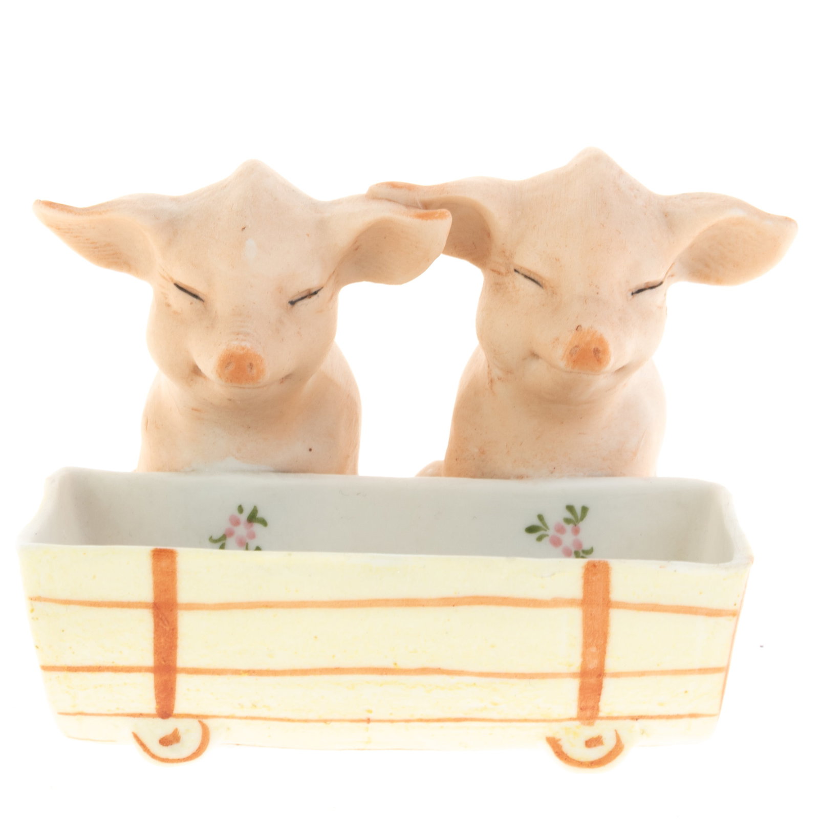 Antique Continental German Hand Painted Bisque Porcelain Pigs Log Trough: Height: 6.5 cm, Width: 10.0 cm. It is the responsibility of the Buyer to carefully examine each lot and form their own judgment regarding its condition, description, provenance, and authenticity prior