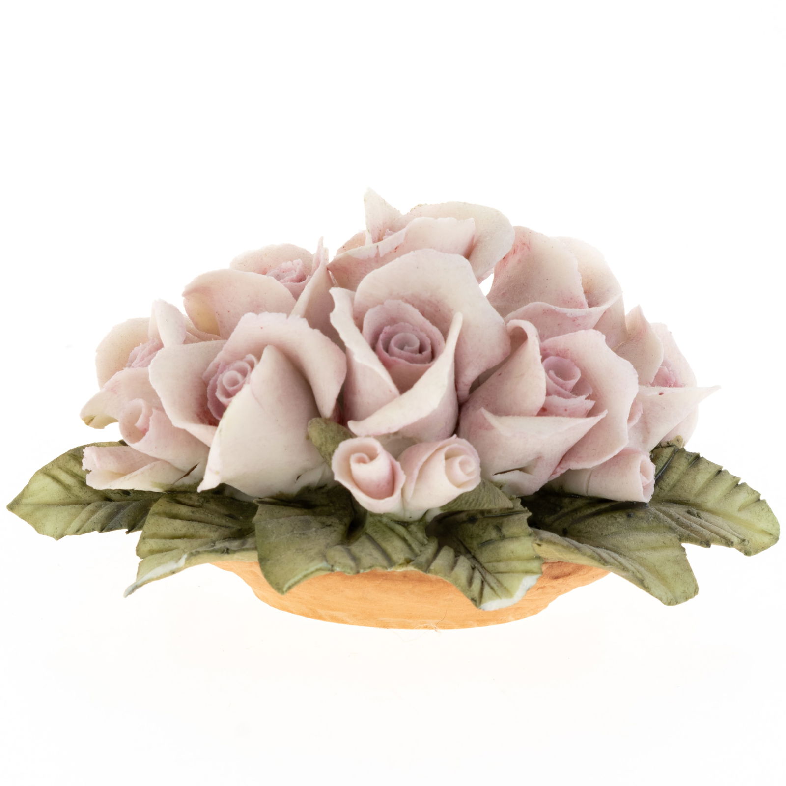 Mid Century Italian Capodimonte Hand Painted Floral Sculpture: Height: 5.5 cm, Width: 10.6 cm. It is the responsibility of the Buyer to carefully examine each lot and form their own judgment regarding its condition, description, provenance, and authenticity prior