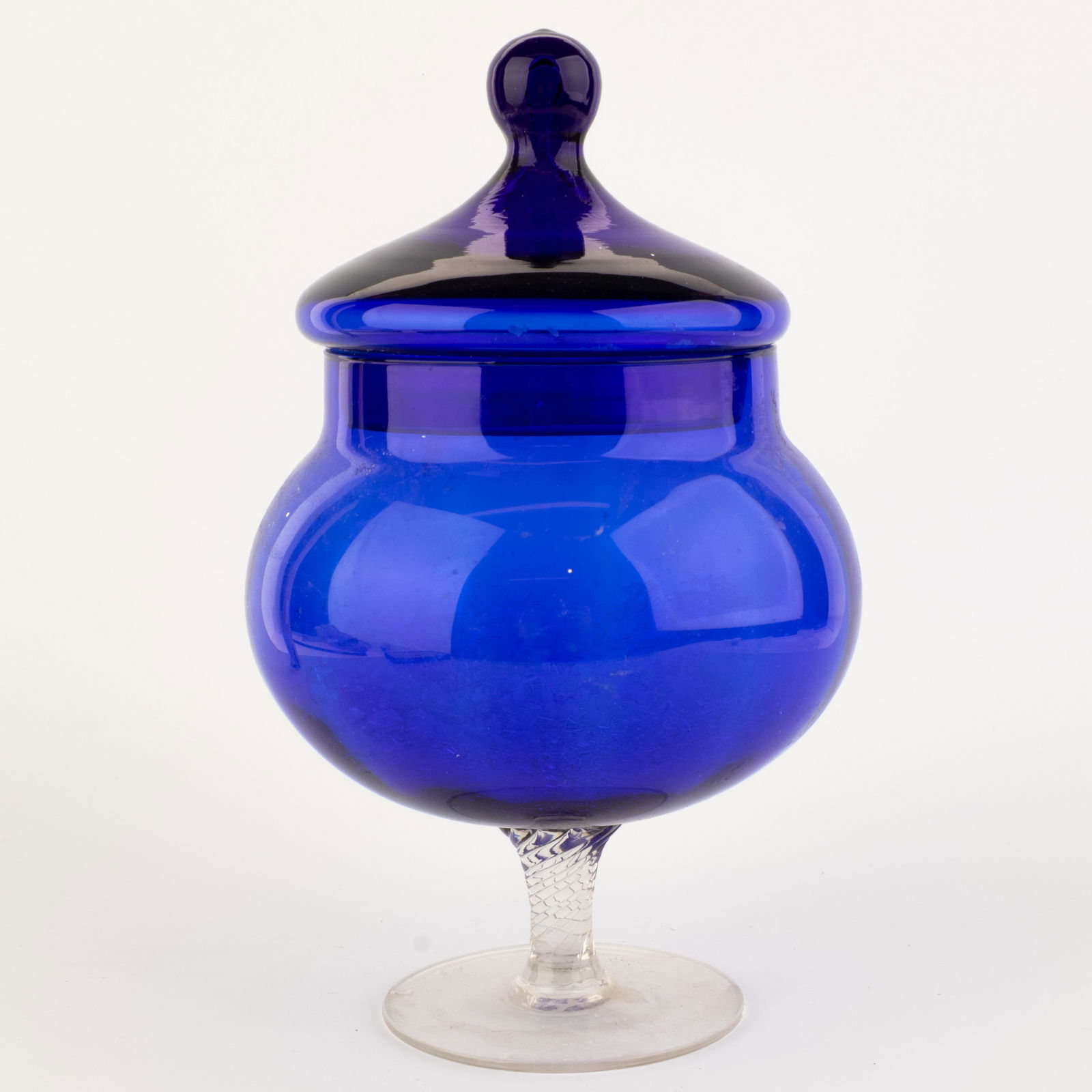 Mid Century Cobalt Blue Hand Blown Italian Glass Apothecary Lidded Jar (1 of 3)