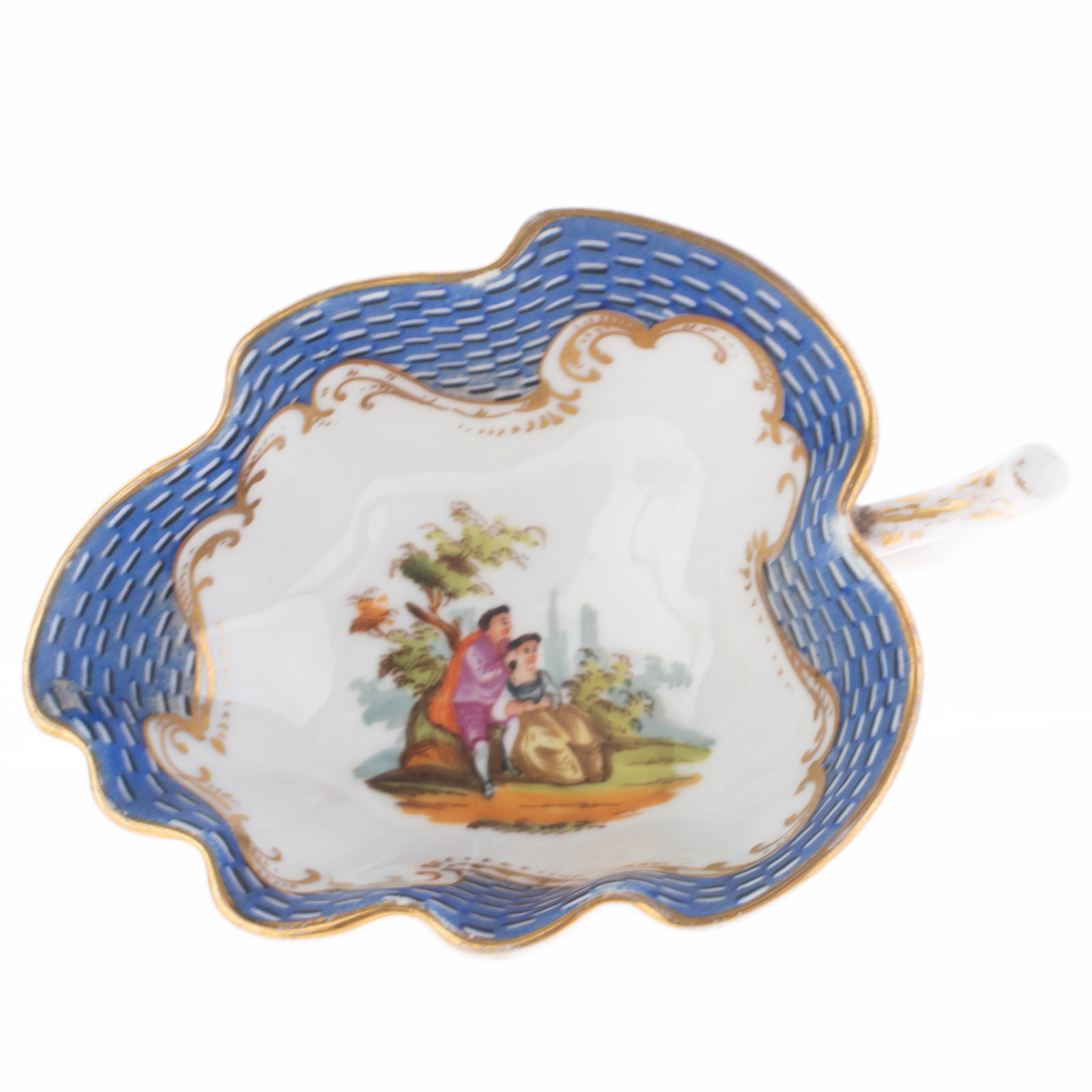 Antique Meissen Augustus Rex Hand Painted Watteau Scene Porcelain Leaf Shaped Bowl Ca. 1720: Height: 3.5 cm, Width: 9.5 cm. It is the responsibility of the Buyer to carefully examine each lot and form their own judgment regarding its condition, description, provenance, and authenticity prior 