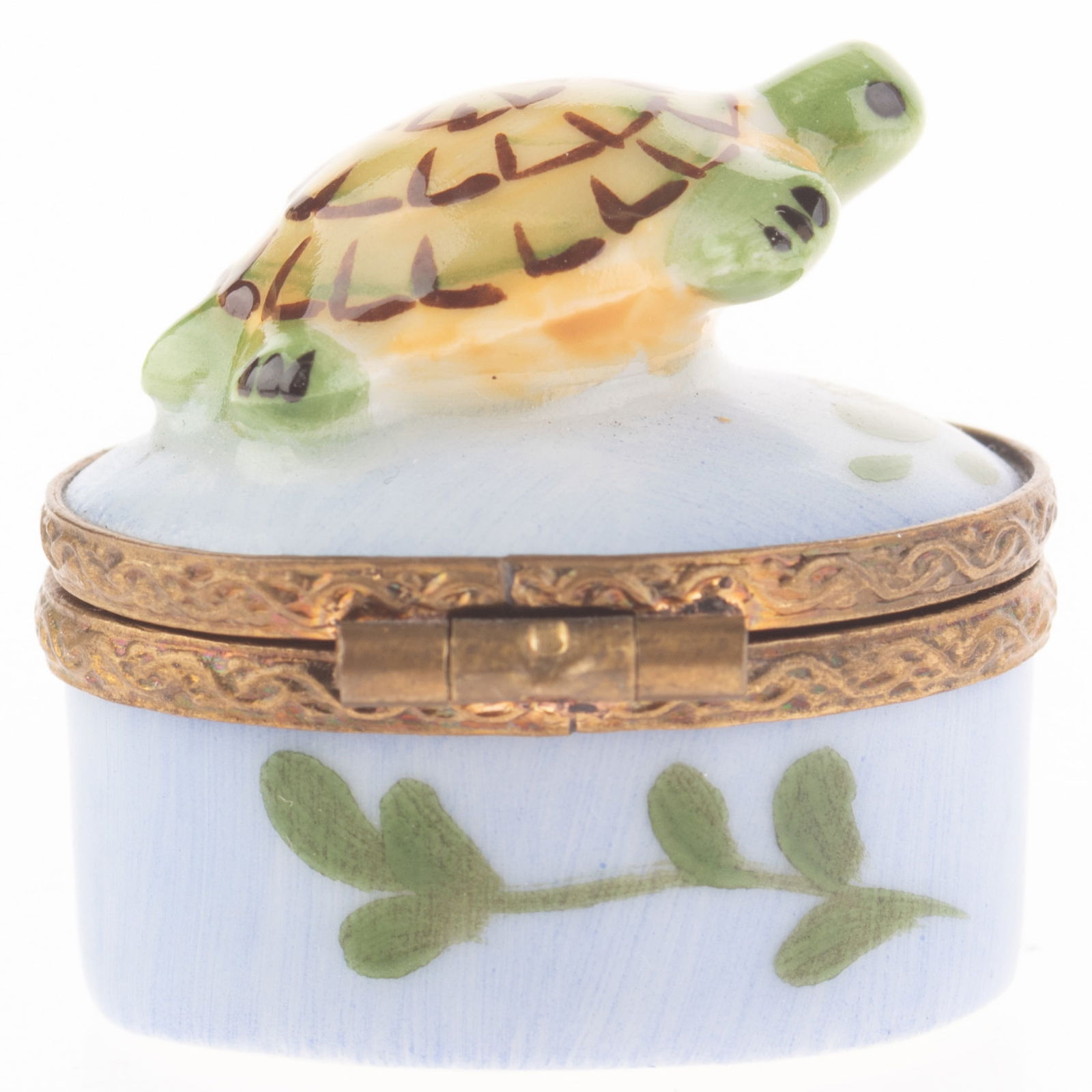 French Limoges Hand Painted Porcelain Turtle Trinket Box With Bronze Floral Clasp (1 of 3)