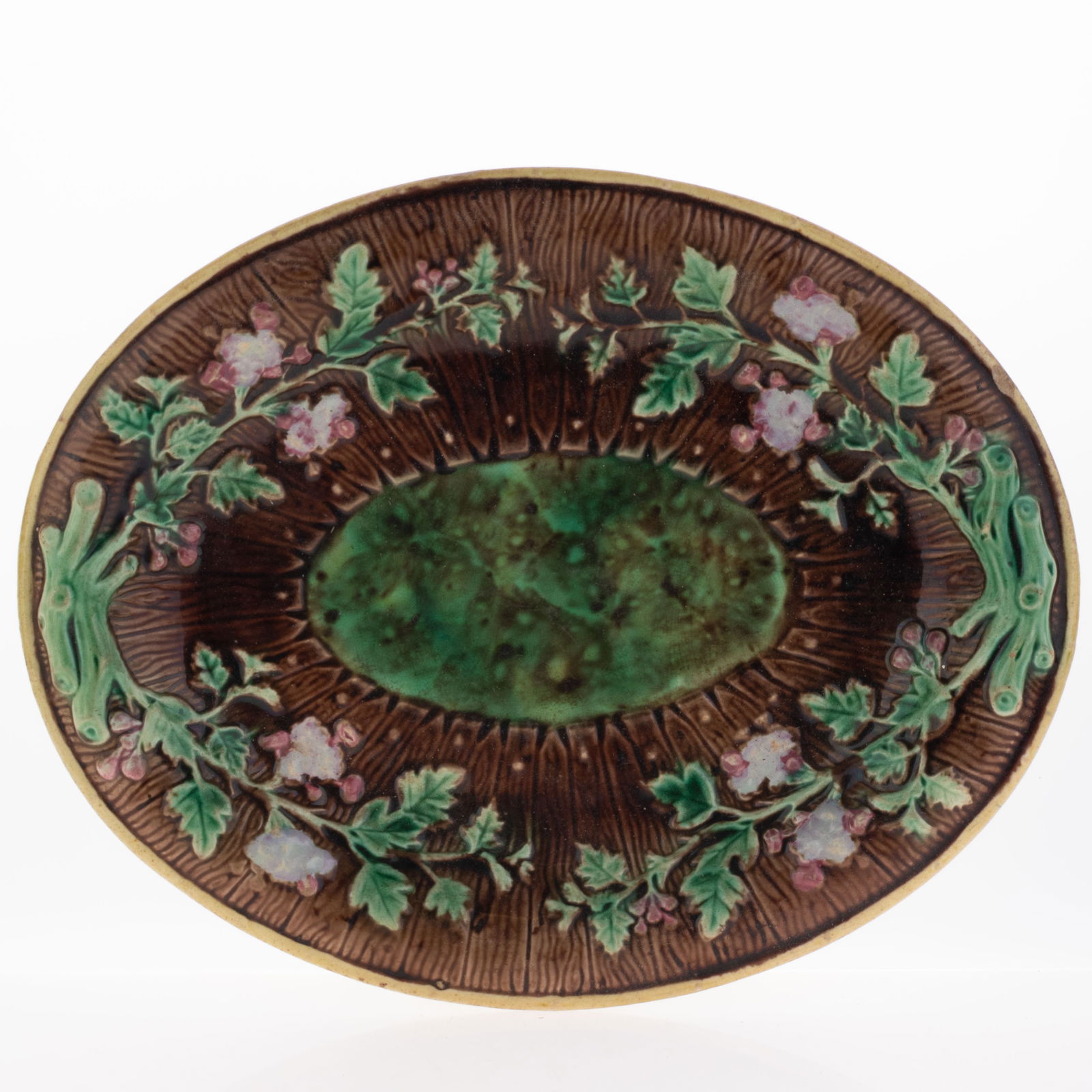 Antique Art Nouveau German Glazed Majolica Earthenware Pottery Oval Platter Late 19Th Century (1 of 2)