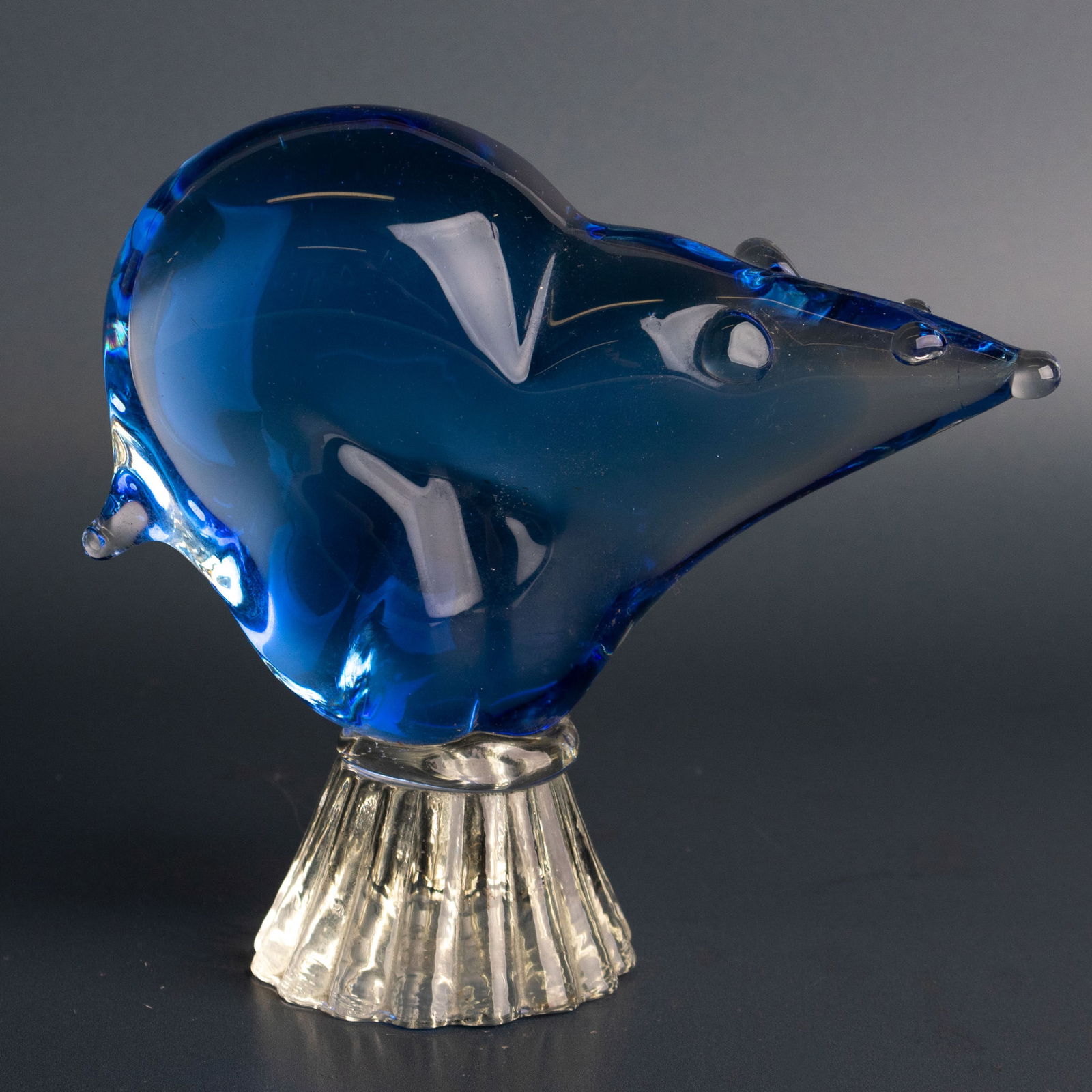 Mid Century Murano Hand Blown Venetian Cobalt Blue Glass Polar Bear Paperweight Sculpture (1 of 5)