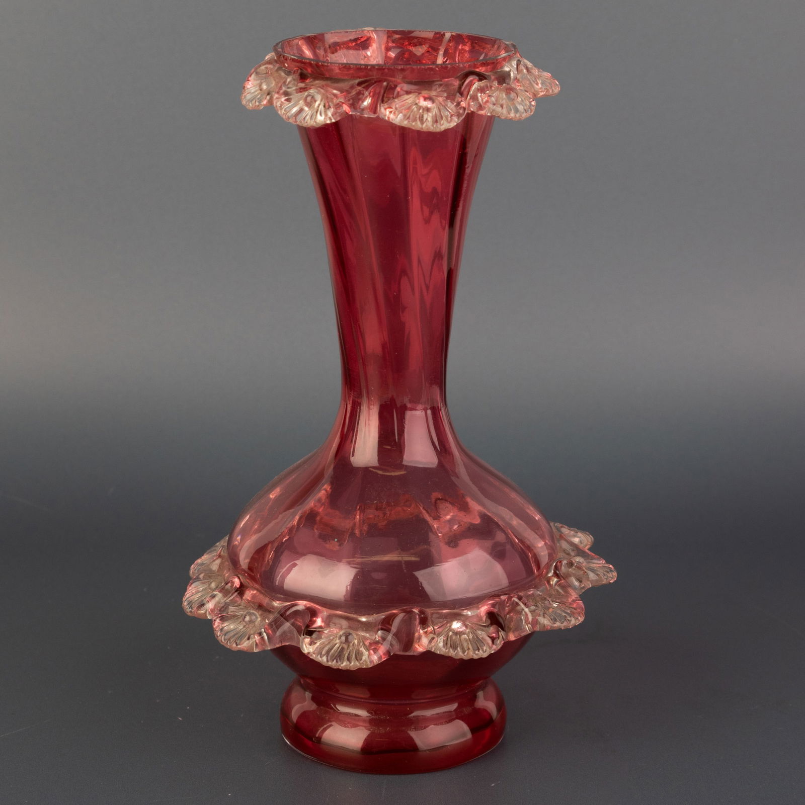 Antique Victorian Hand Blown Cranberry Glass Vase 19Th Century