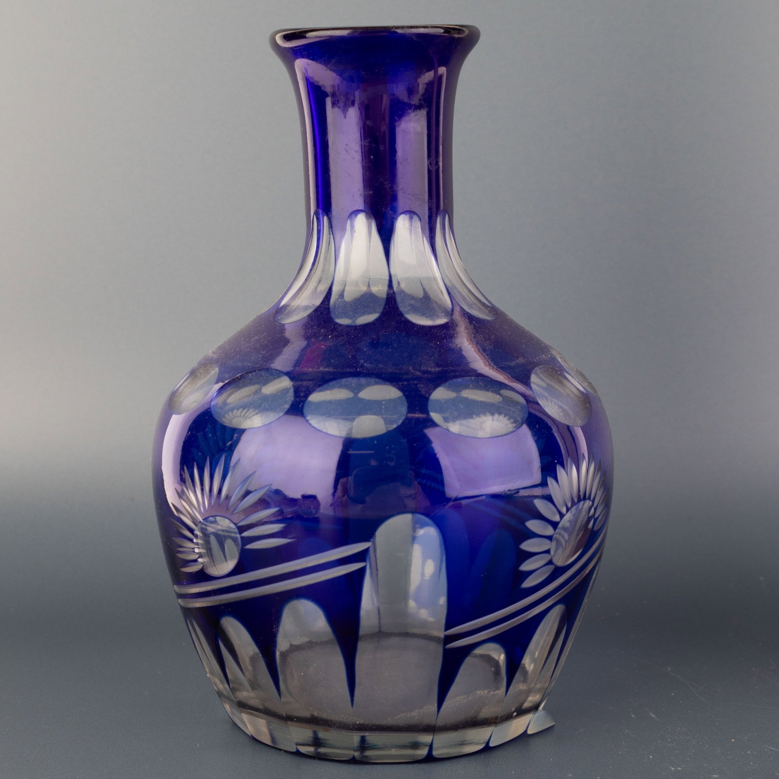 Mid Century Bohemian Czech Cut Crystal Cobalt Glass Vase (1 of 3)