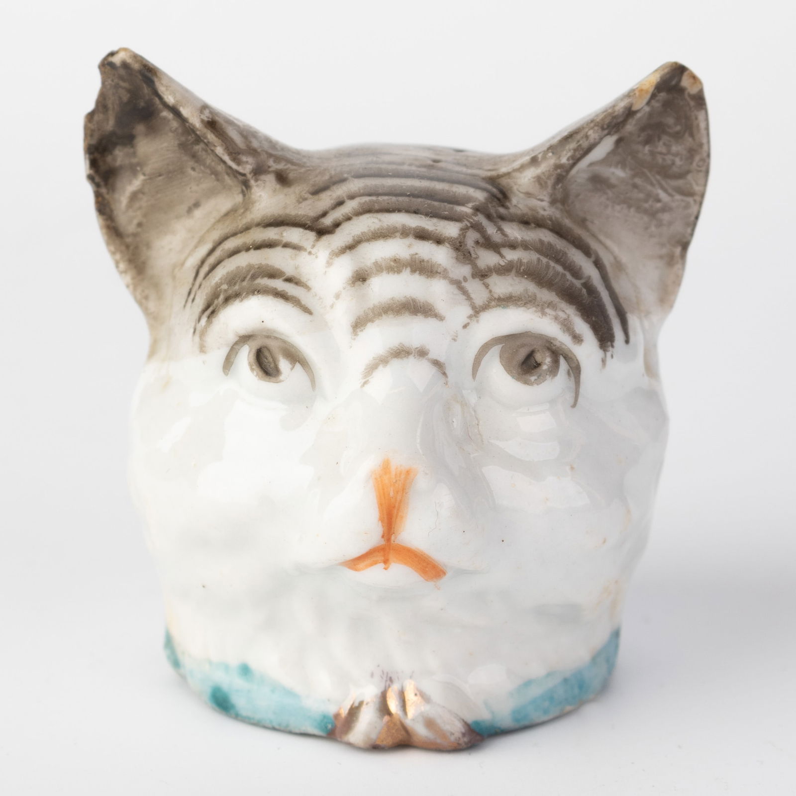Antique Hand Painted German Bisque Porcelain Cat Head Money Box Circa 1900: (Height: 5.5 cm, Width: 5.5 cm) It is the responsibility of the Buyer to carefully examine each lot and form their own judgment regarding its condition, description, provenance, and authenticity prior