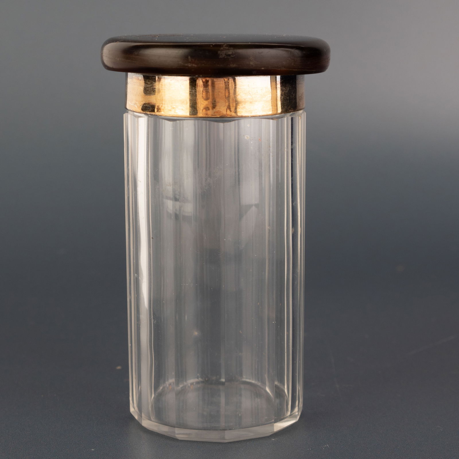 Antique Art Deco Glass Vanity Jar With Sterling Silver & Faux Tortoise Shell Top Circa 1925 (1 of 2)