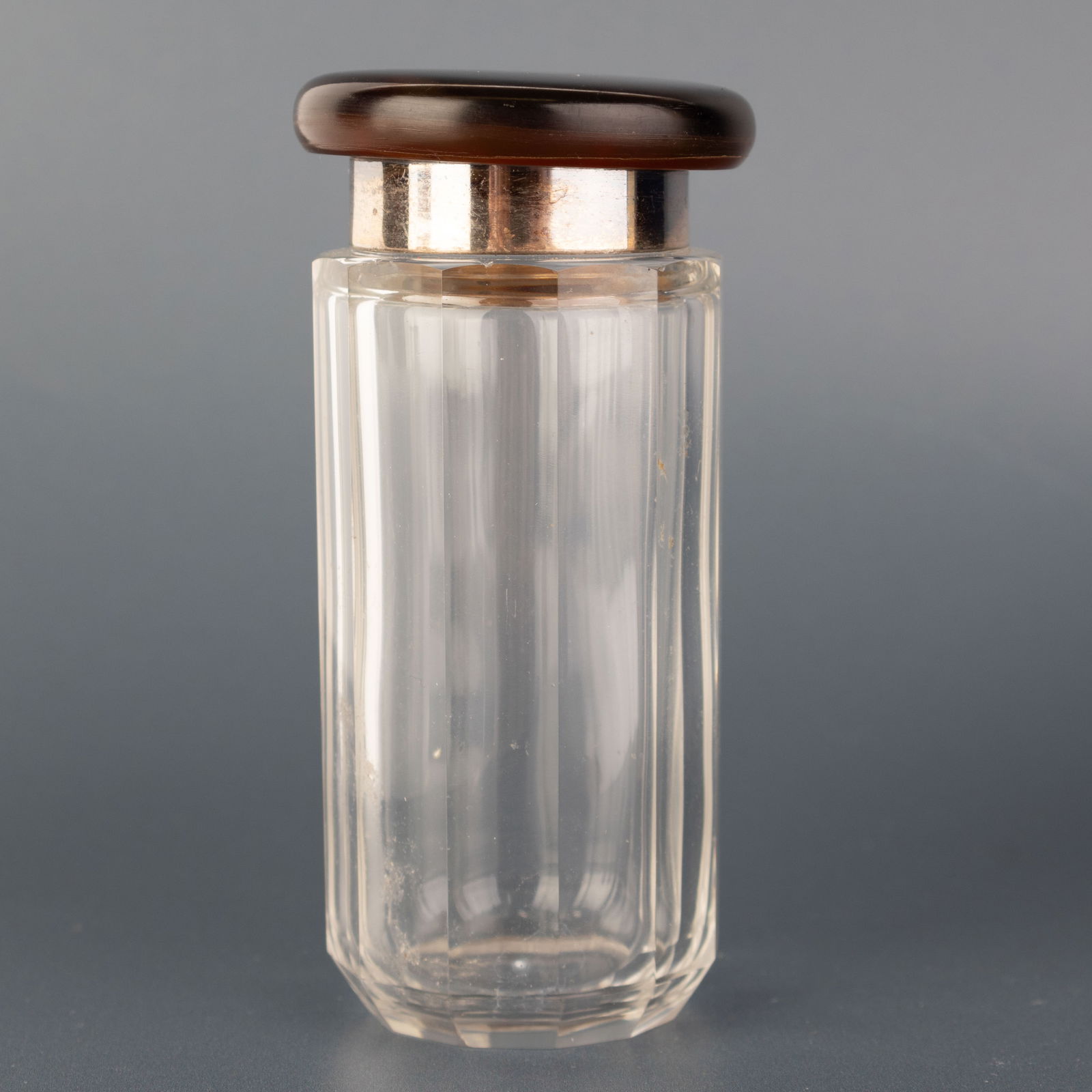 Antique Art Deco Glass Vanity Jar With Sterling Silver & Faux Tortoise Shell Top Circa 1925 (1 of 3)