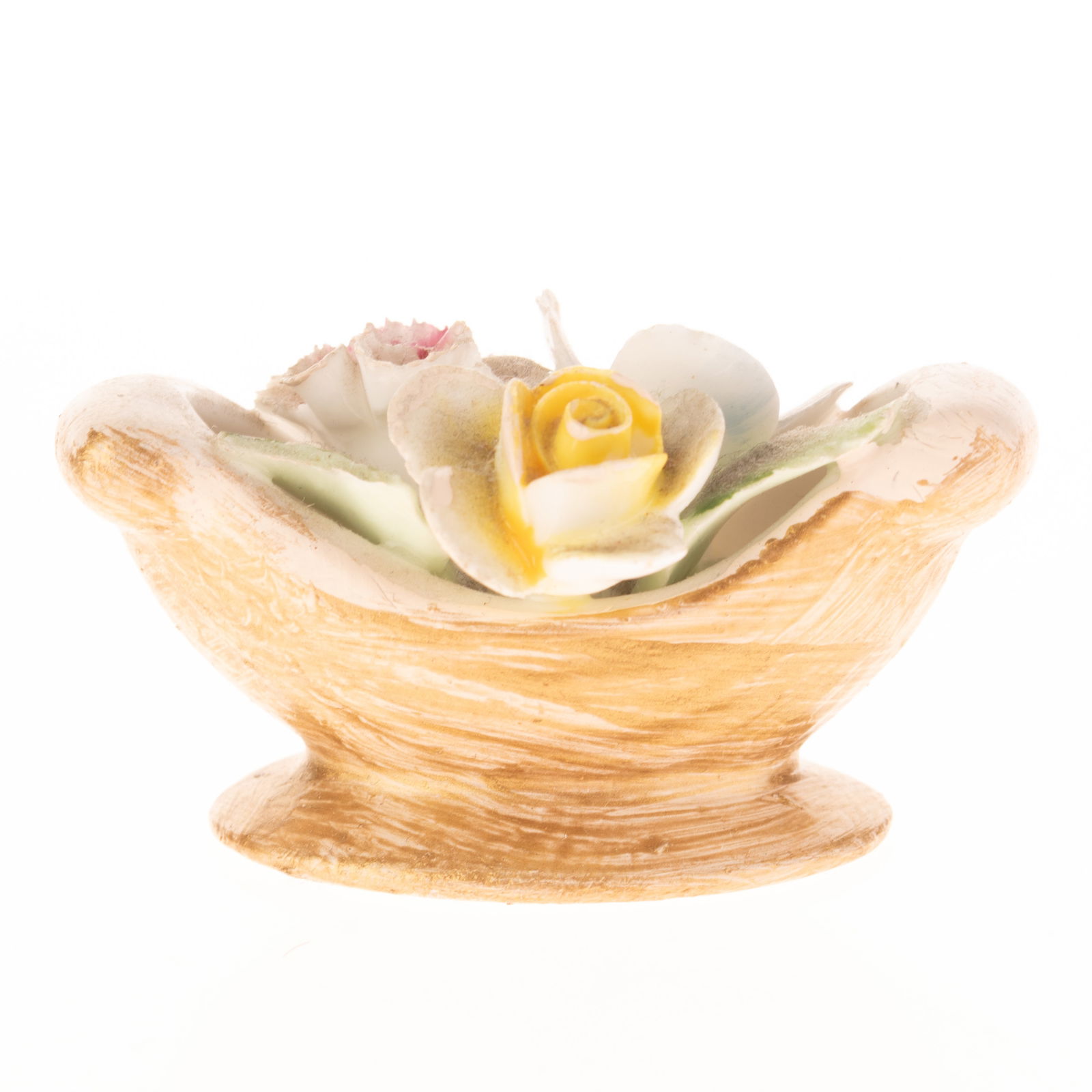 Mid Century Vintage Royal Doulton Fine Hand Painted Porcelain Flowers Sculpture: (Height: 3.0 cm, Width: 6.5 cm) It is the responsibility of the Buyer to carefully examine each lot and form their own judgment regarding its condition, description, provenance, and authenticity prior