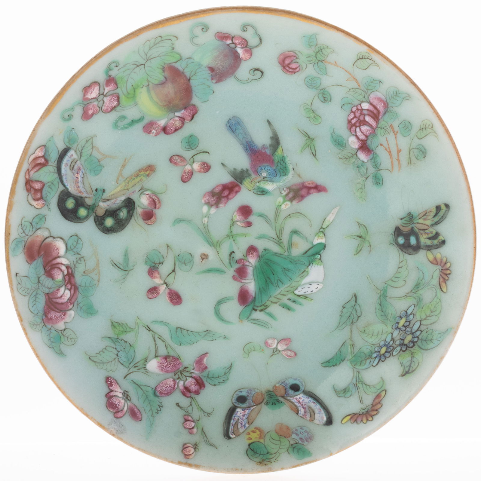 Antique Chinese Canton Export Hand Painted Famille Rose Celadon Porcelain Plate 19Th Century (1 of 5)