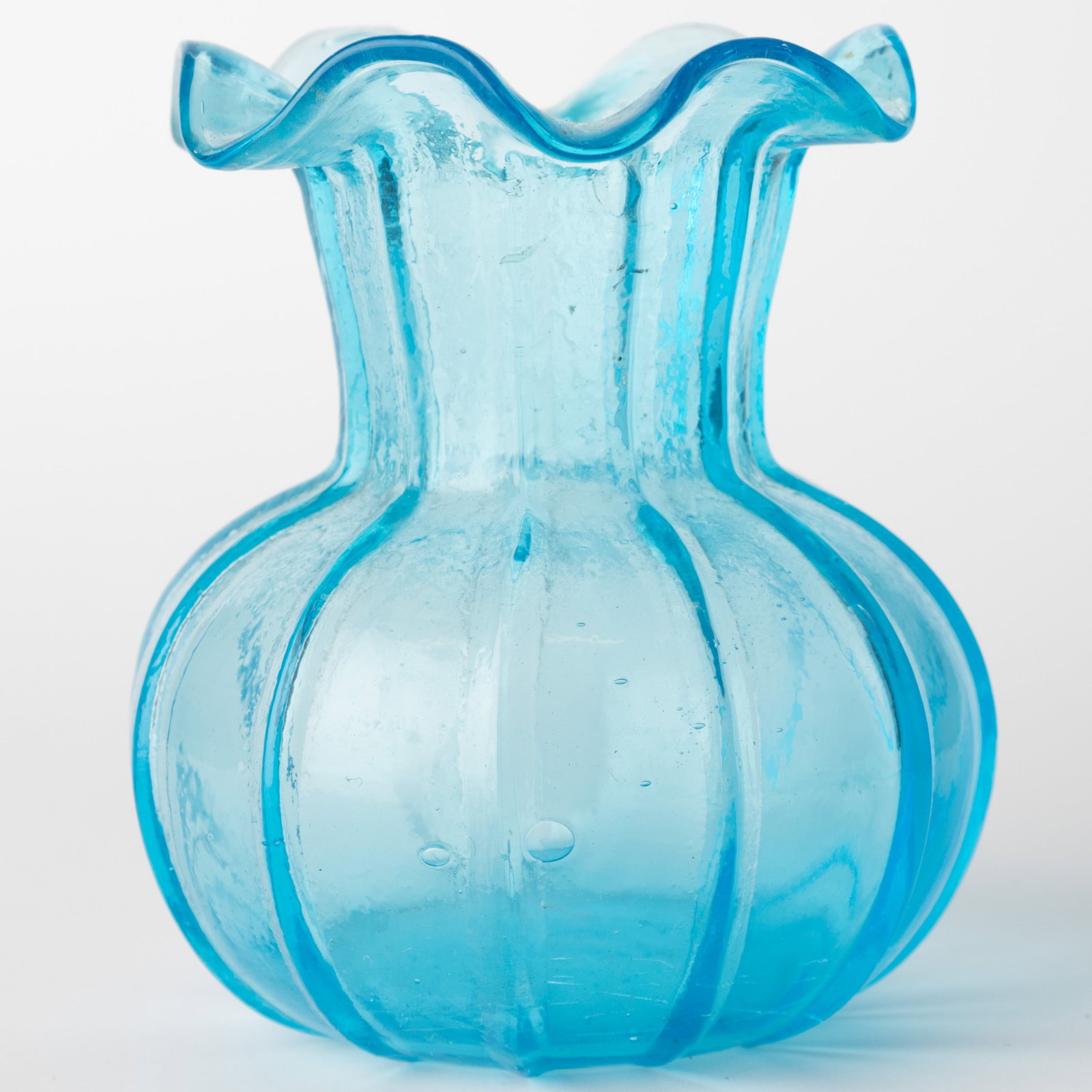 Mid Century Vintage Hand Blown Light Blue Glass Vase With Ruffled Rim (1 of 5)