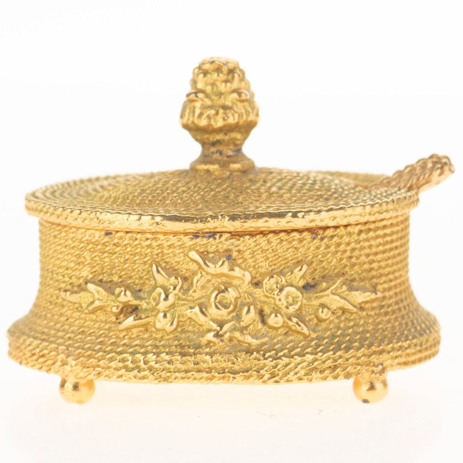 Antique Russian Floral Gilt Metal Salt Cellar With Spoon Late 19Th Century (1 of 5)
