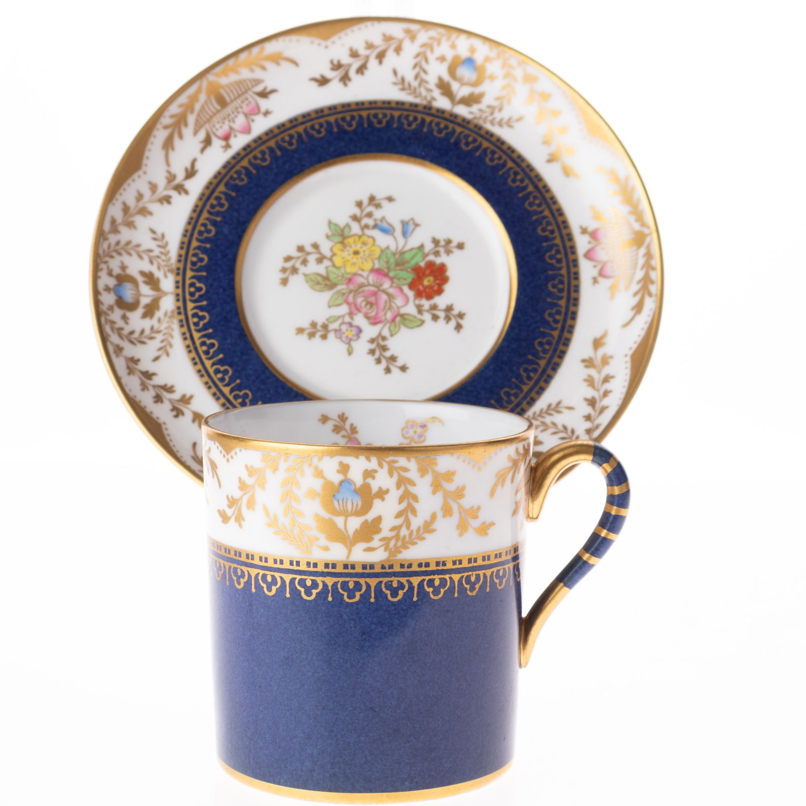 Vintage Spode Copeland Fine Lapis Ground Gilt Porcelain Regent Pattern Coffee Cup & Saucer (1 of 3)