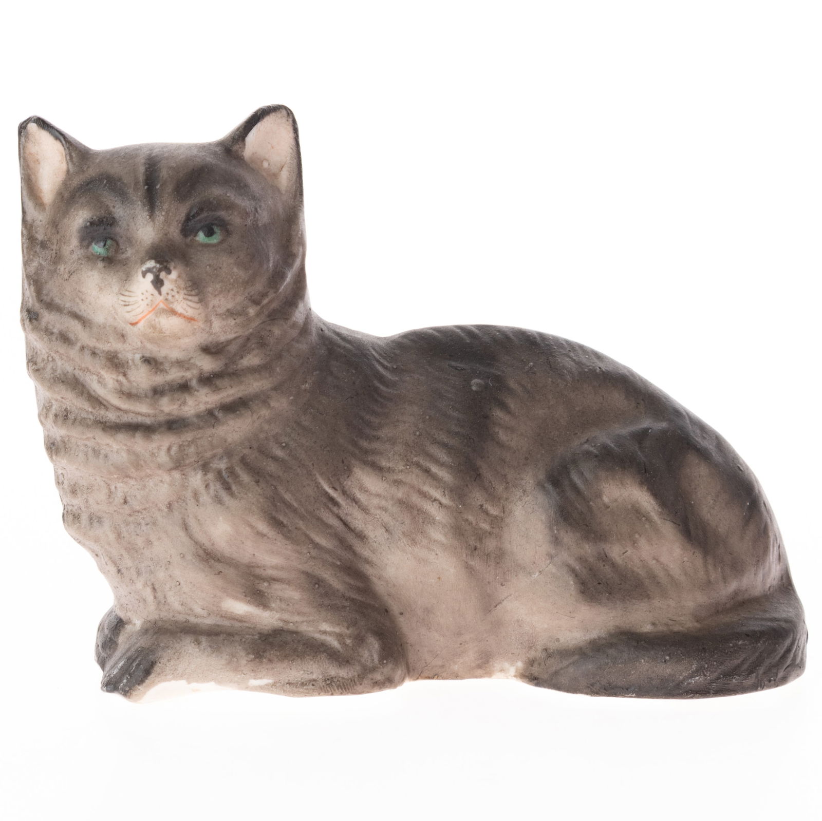 Antique German Hand Painted Bisque Porcelain Recumbent Cat Figurine Model Early 20Th Century (1 of 5)