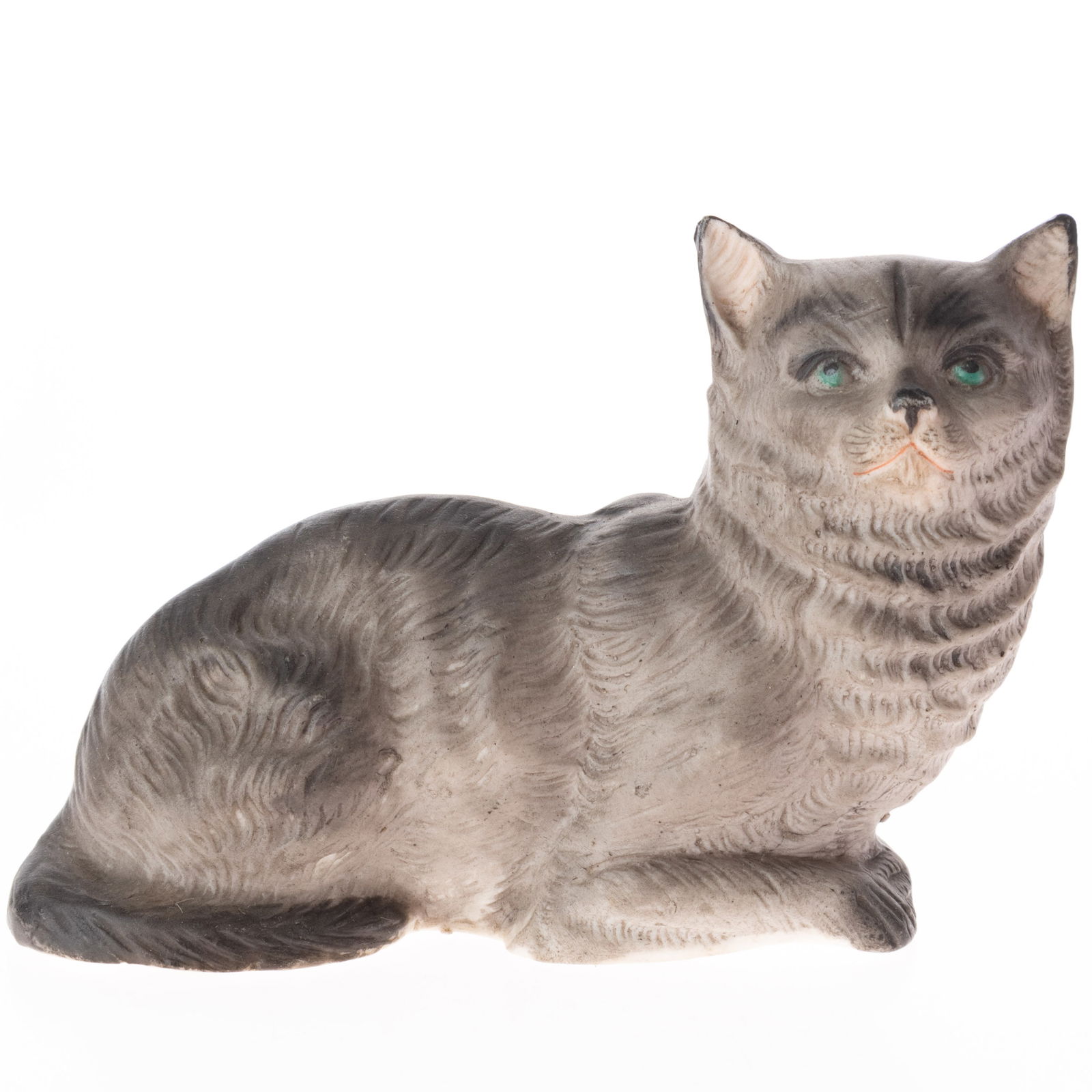 Antique German Hand Painted Bisque Porcelain Recumbent Cat Figurine Model Early 20Th Century (1 of 5)