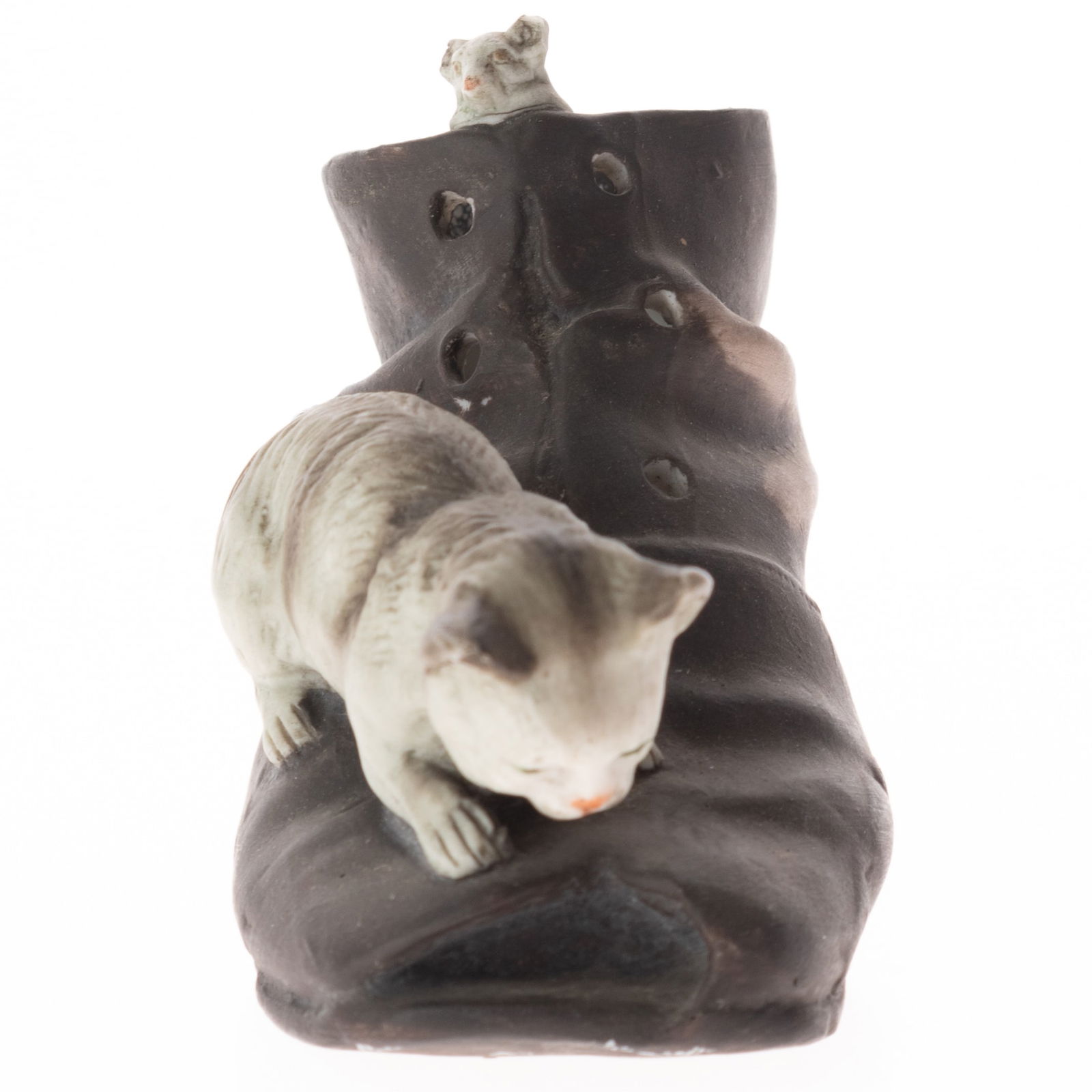 Antique German Hand Painted Bisque Porcelain Cat And Mice Old Boot Figurine Model Early 20Th Century (1 of 5)