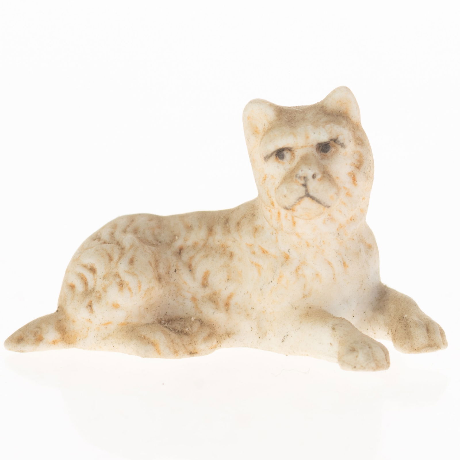 Antique German Hand Painted Bisque Porcelain Recumbent Dog Figurine Model Early 20Th Century: (Height: 2.0 cm, Width: 3.6 cm) It is the responsibility of the Buyer to carefully examine each lot and form their own judgment regarding its condition, description, provenance, and authenticity prior