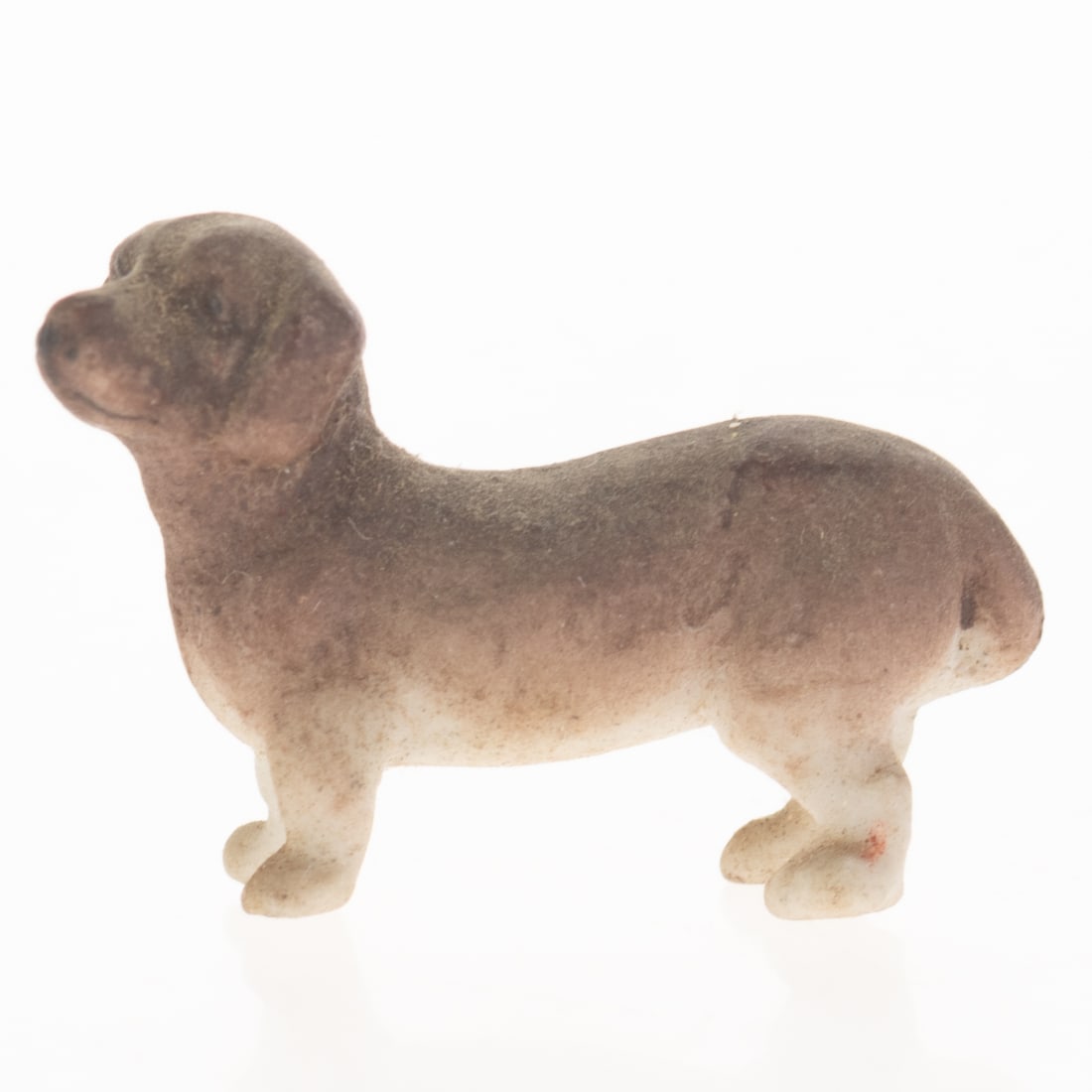 Antique German Hand Painted Bisque Porcelain Dachshund Sausage Dog Figurine Model Early 20Th Century: (Height: 1.8 cm, Width: 2.7 cm) It is the responsibility of the Buyer to carefully examine each lot and form their own judgment regarding its condition, description, provenance, and authenticity prior
