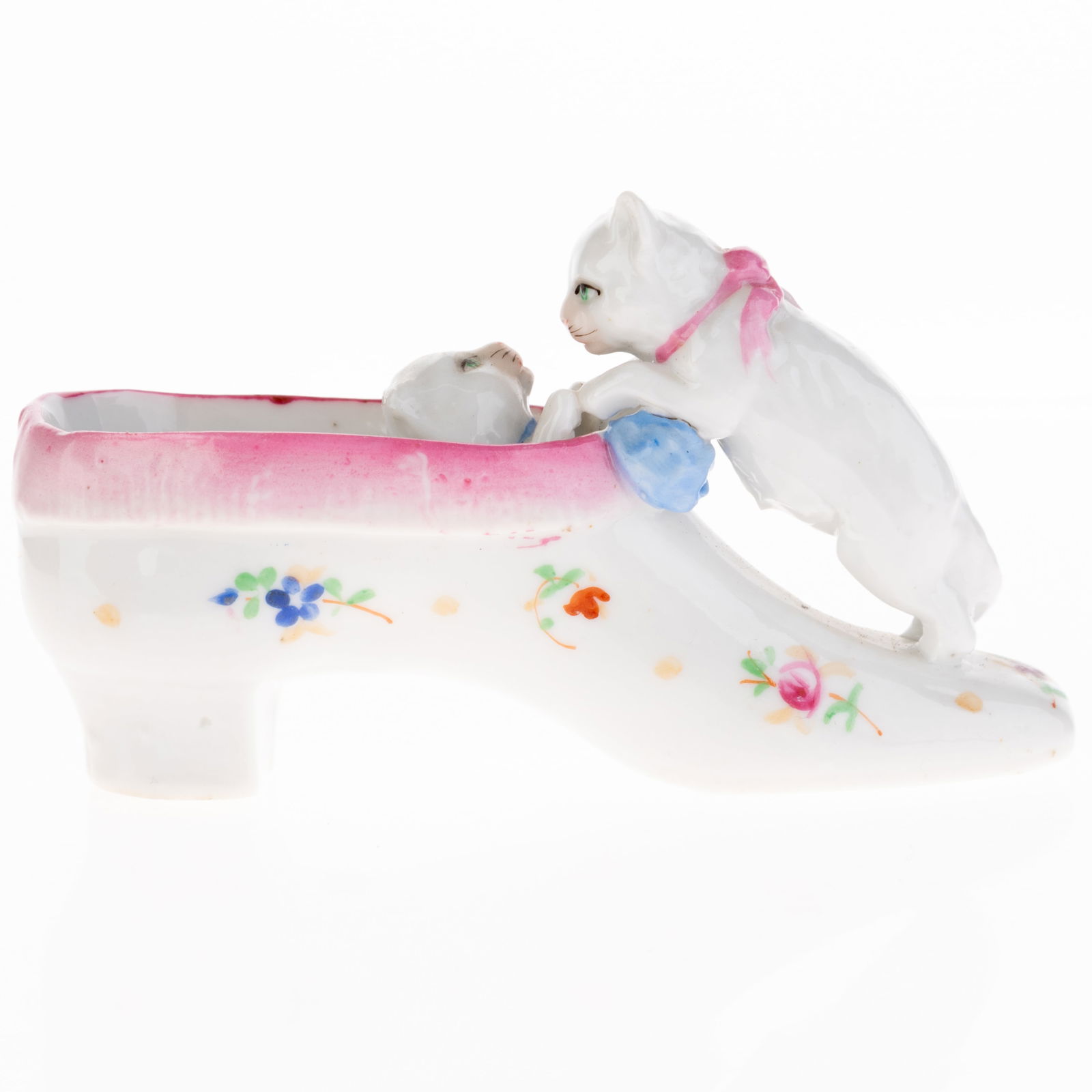 Antique German Hand Painted Bisque Porcelain Cats In Shoe Figurine Model Early 20Th Century (1 of 5)