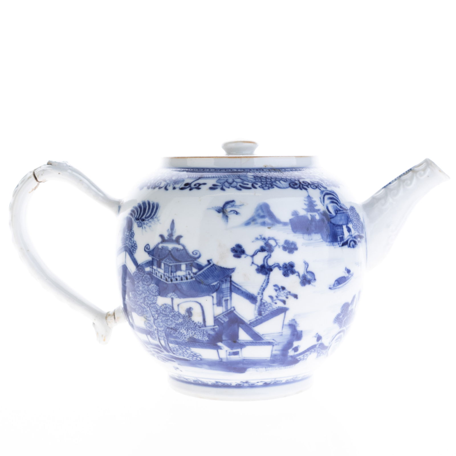 Antique Chinese Qing Dynasty Export Underglaze Blue & White Nanking Landscape Porcelain Teapot (1 of 5)