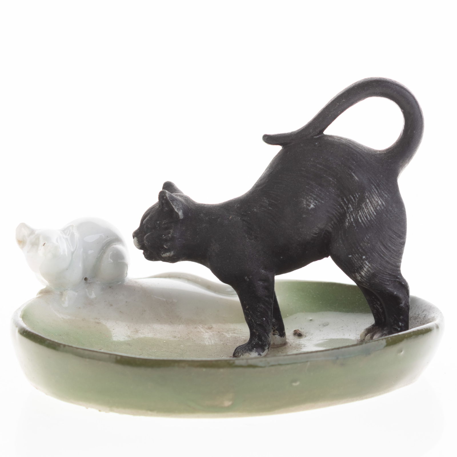 Antique German Hand Painted Bisque Porcelain Cat & Mouse Figurine Model Early 20Th Century: (Height: 8.0 cm, Width: 12.5 cm) It is the responsibility of the Buyer to carefully examine each lot and form their own judgment regarding its condition, description, provenance, and authenticity prio