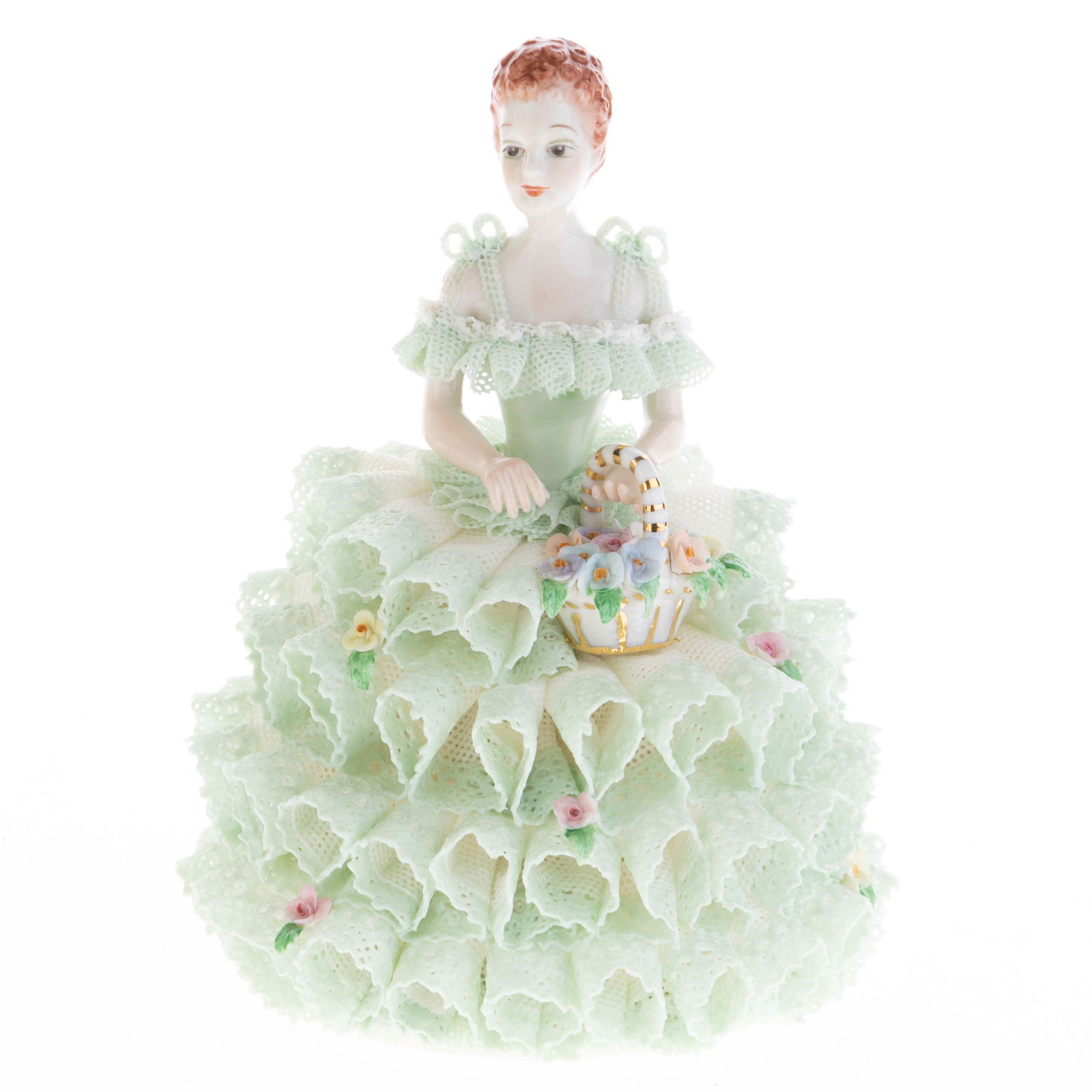Vintage Hand Painted Irish Dresden "Roxanne" Porcelain Figurine In Lace Dress (1 of 5)