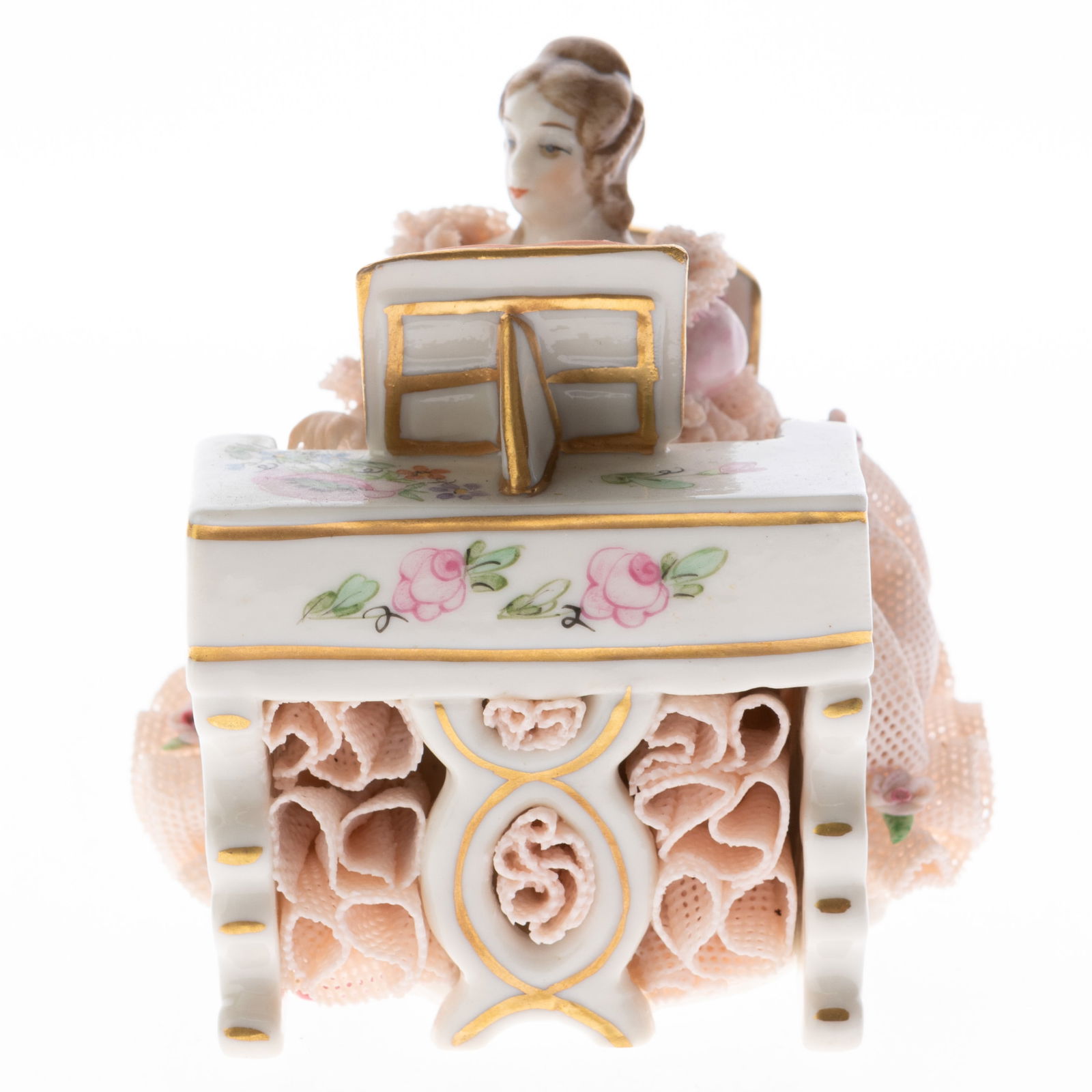 Vintage Hand Painted Irish Dresden "Rosemary" Porcelain Figurine Lady Playing The Piano (1 of 5)