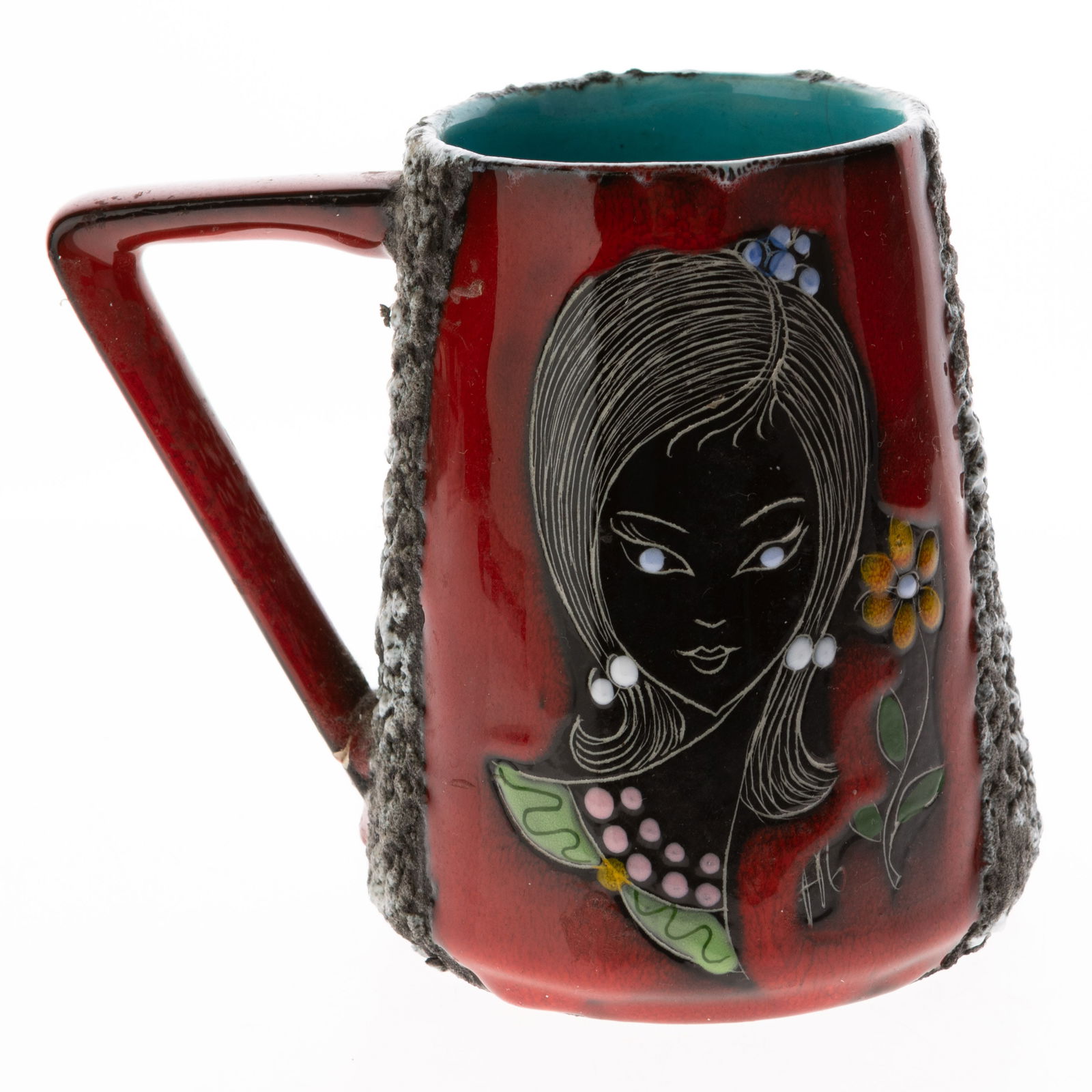 Mid Century Vintage 1960'S Italian San Marino Fantoni Glazed Lava Effect Ceramic Pottery Mug (1 of 5)