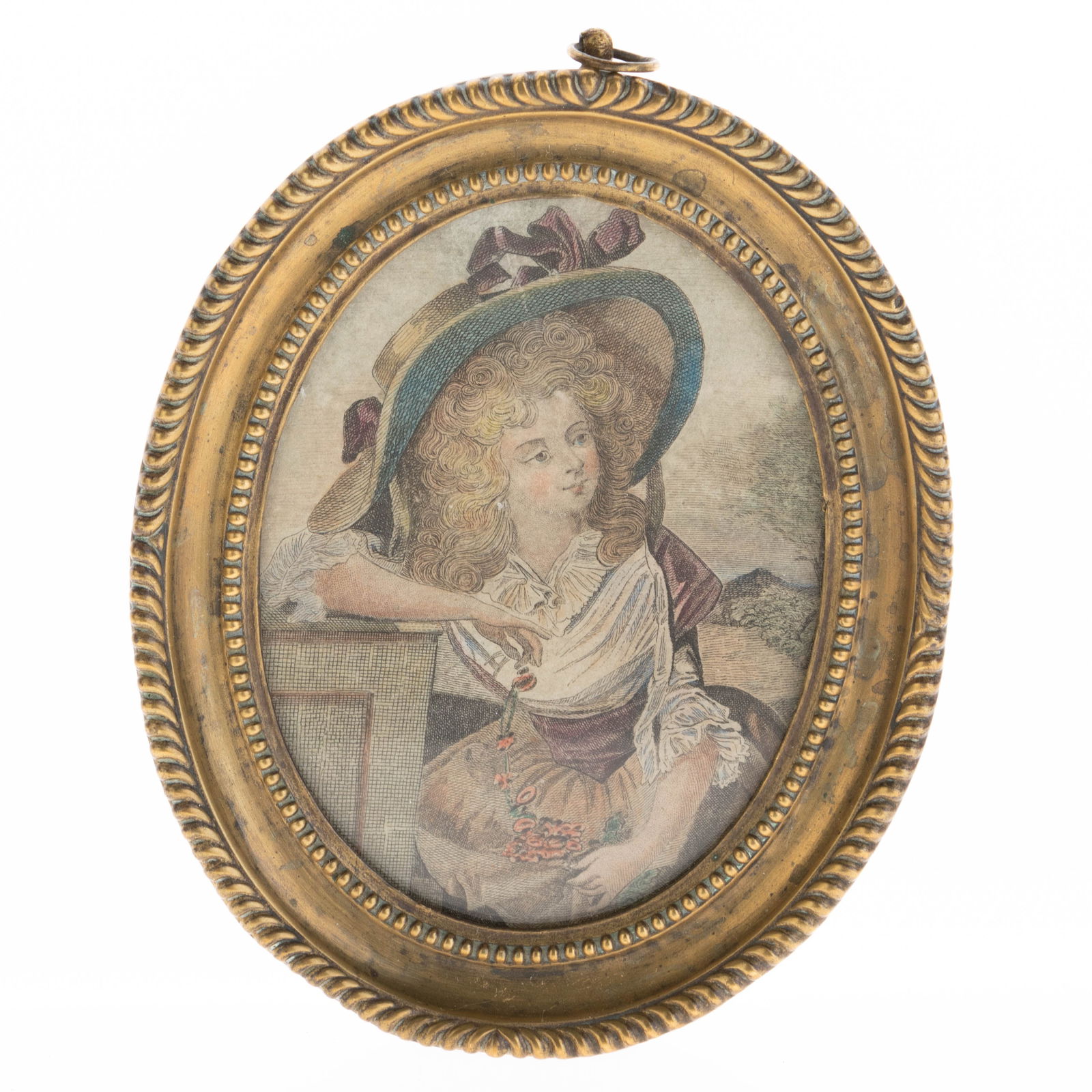 Antique Victorian Oval Gilded Wood Miniature Portrait Coloured Etching: (Height: 13.0 cm, Width: 10.5 cm) It is the responsibility of the Buyer to carefully examine each lot and form their own judgment regarding its condition, description, provenance, and authenticity pri