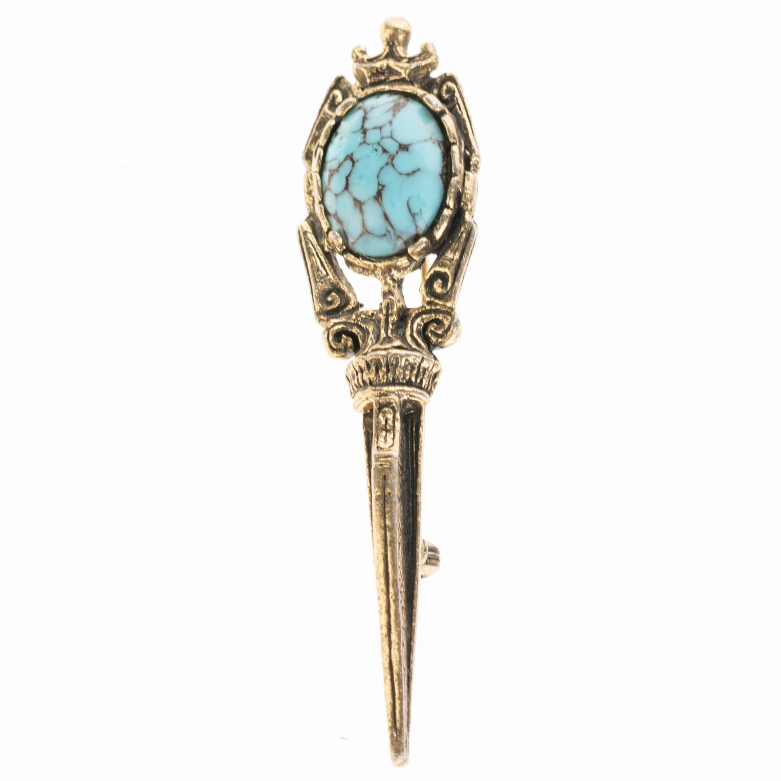 Vintage Scottish Kilt Pin Brooch Inlaid With Turquoise Stone (1 of 5)